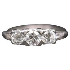 Circa 1920s Platinum 1.00ct Old European Diamond 3 Stone Ring