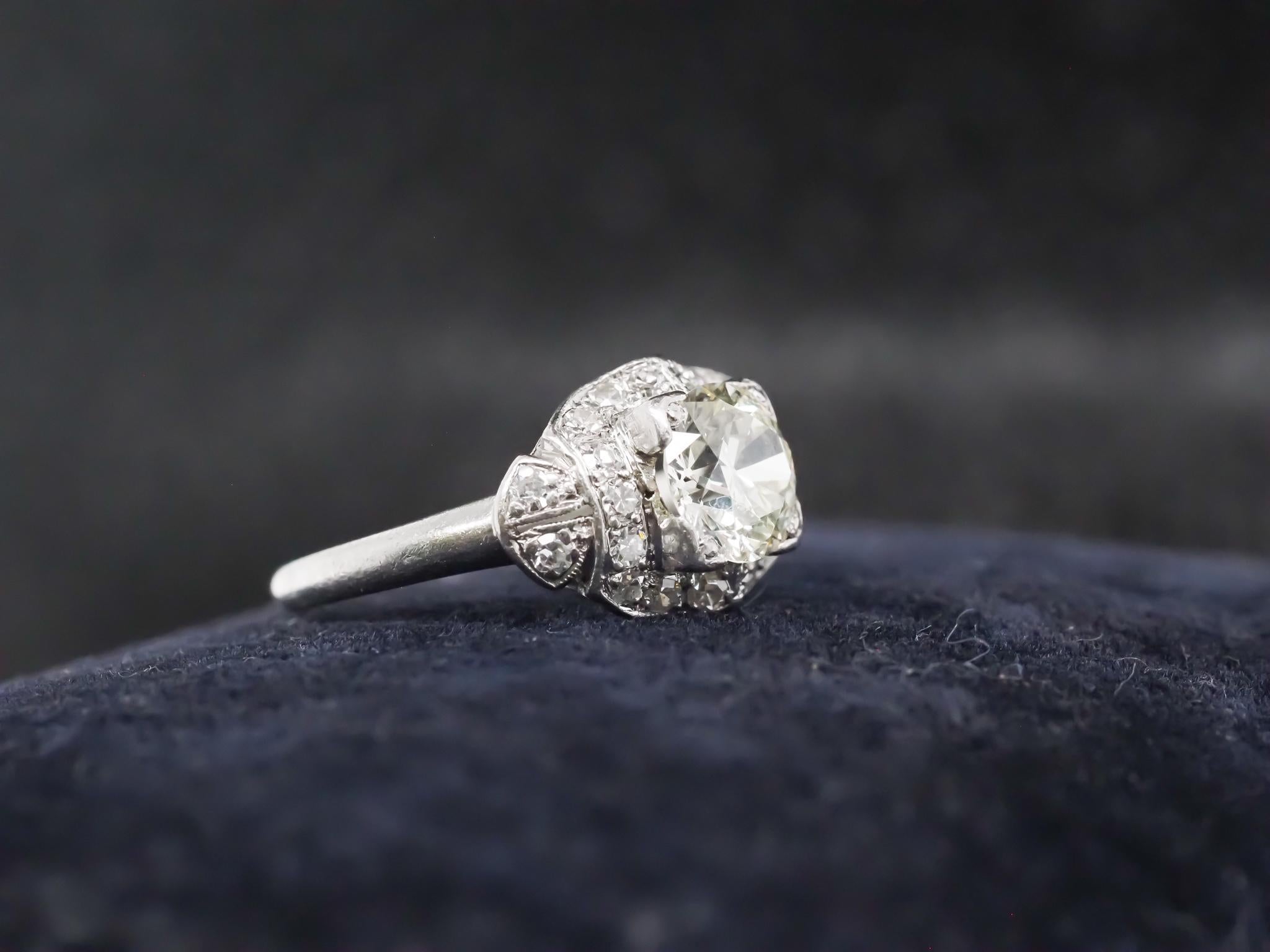 Circa 1920s Platinum 1.25ct Old European Diamond Engagement Ring For Sale 6