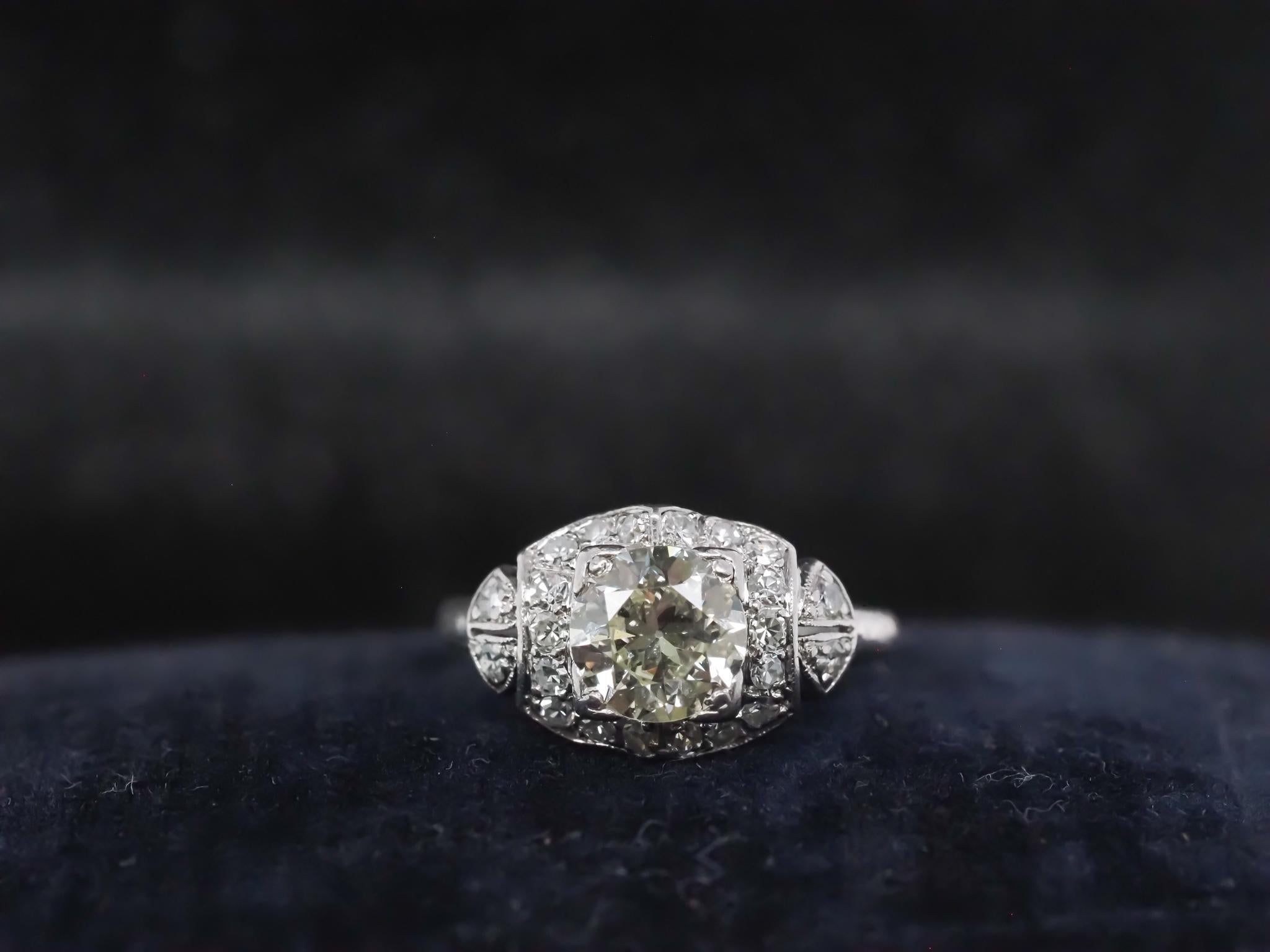 Circa 1920s Platinum 1.25ct Old European Diamond Engagement Ring In Good Condition For Sale In Hicksville, NY
