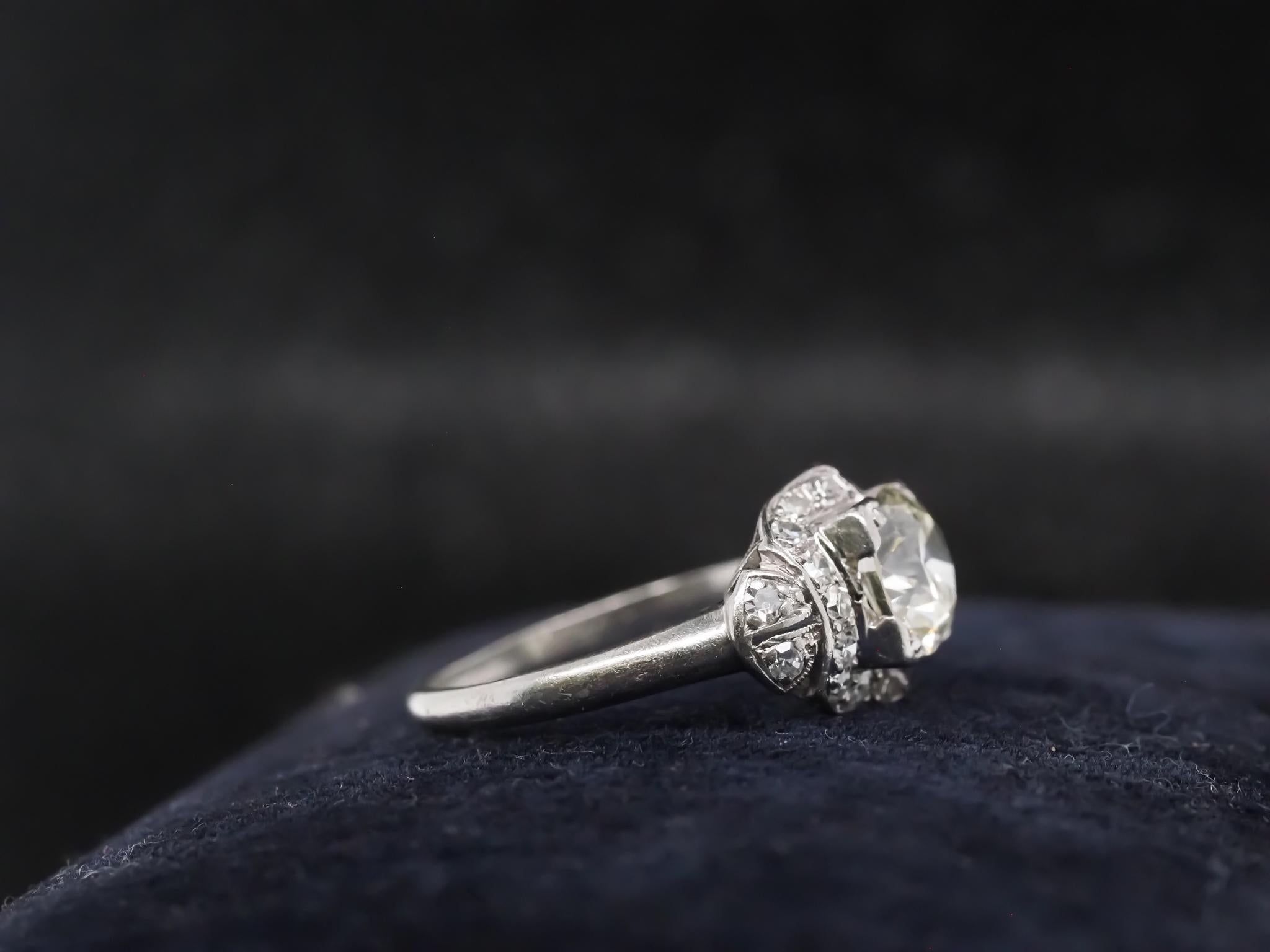 Circa 1920s Platinum 1.25ct Old European Diamond Engagement Ring For Sale 5