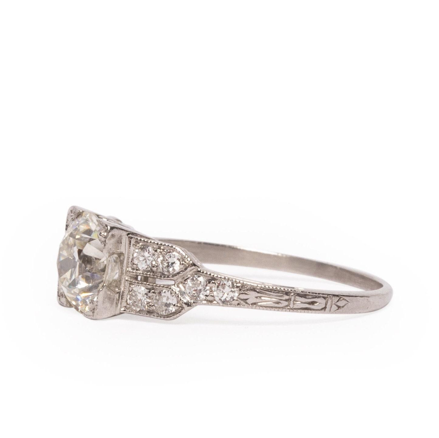 Art Deco Circa 1920's Platinum 1.52 CTTW Old European Cut Diamond Engagement Ring For Sale