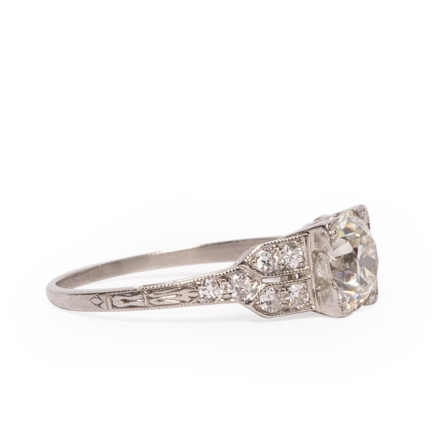 Women's Circa 1920's Platinum 1.52 CTTW Old European Cut Diamond Engagement Ring For Sale