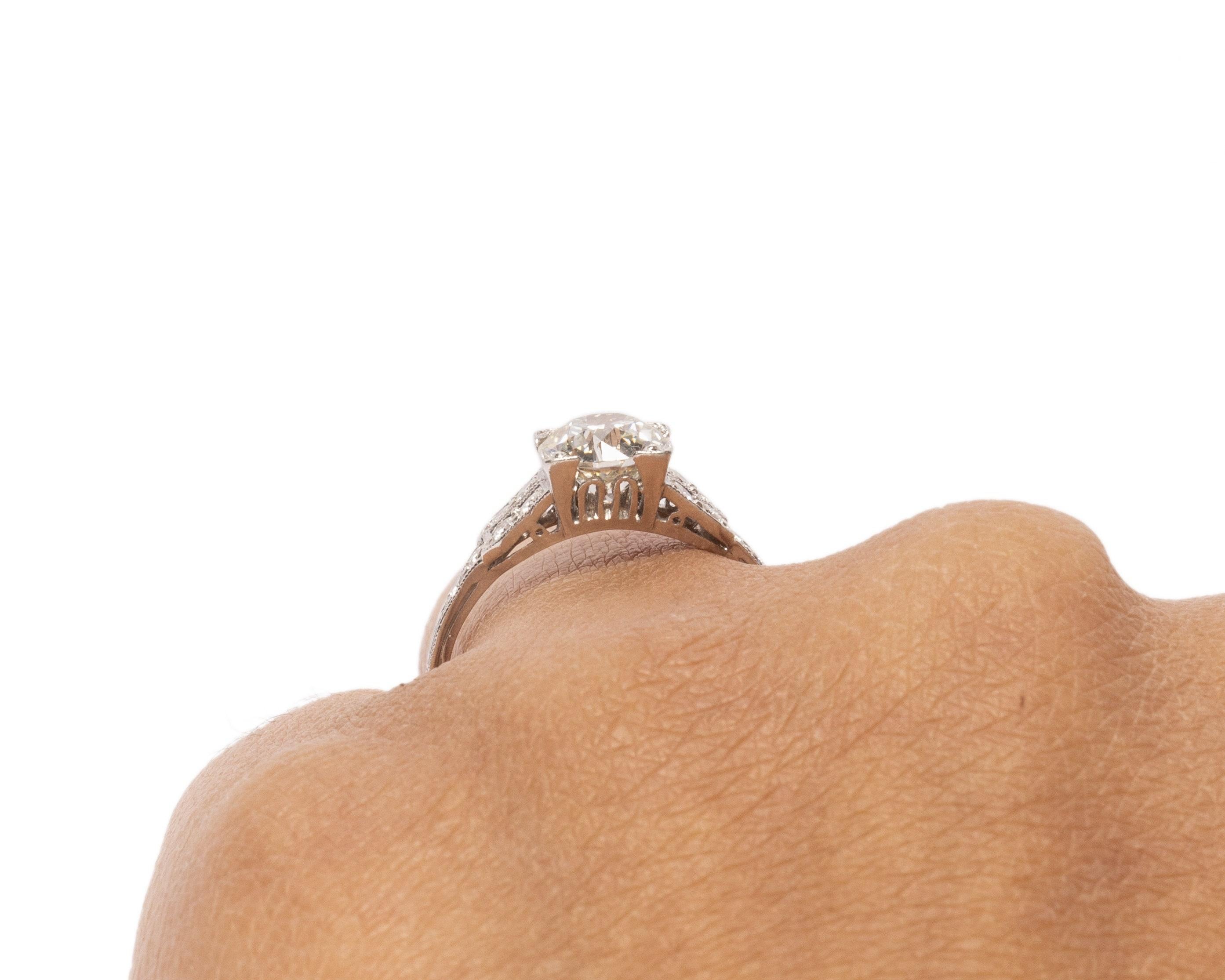 Circa 1920's Platinum 1.52 CTTW Old European Cut Diamond Engagement Ring For Sale 2