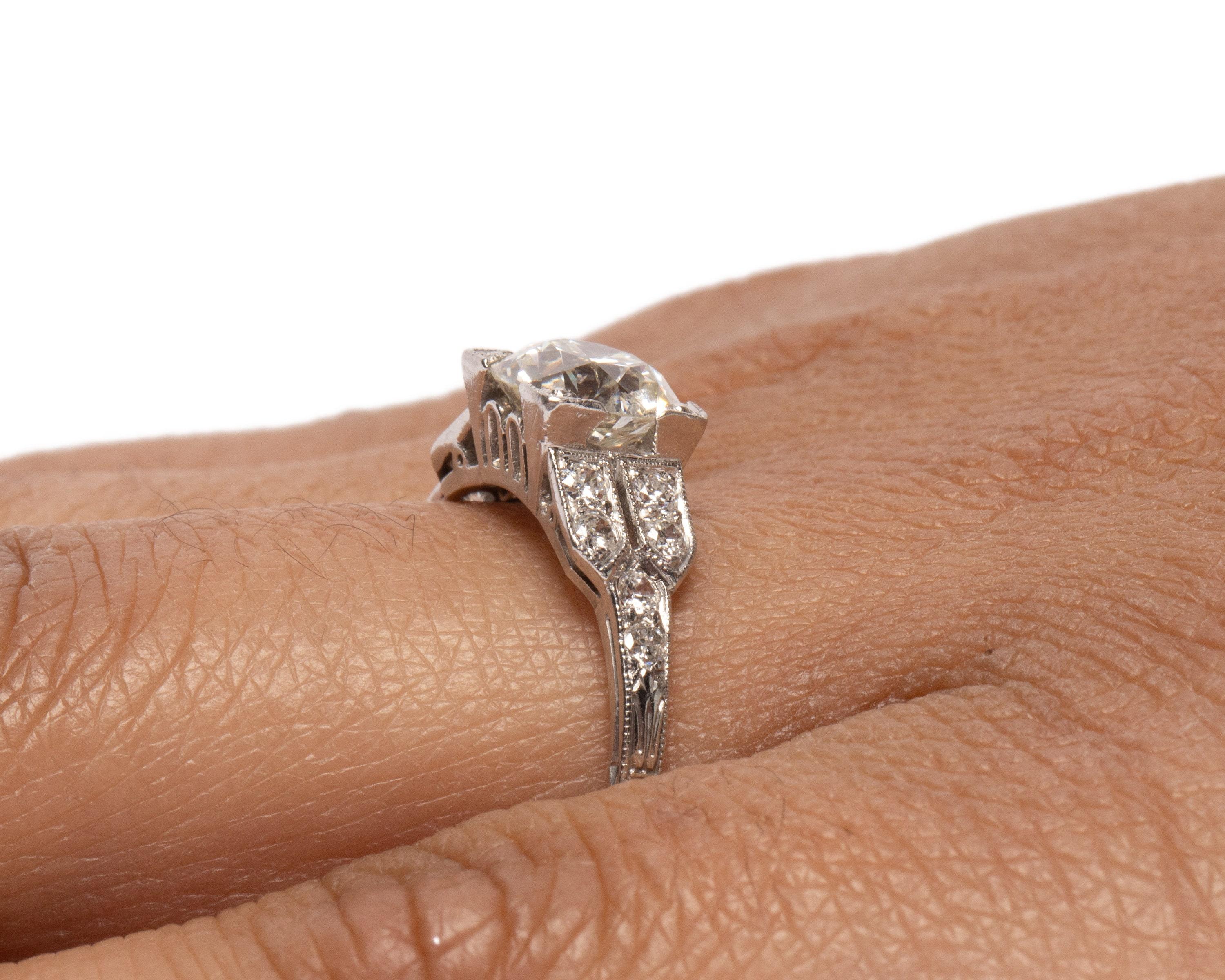 Circa 1920's Platinum 1.52 CTTW Old European Cut Diamond Engagement Ring For Sale 3
