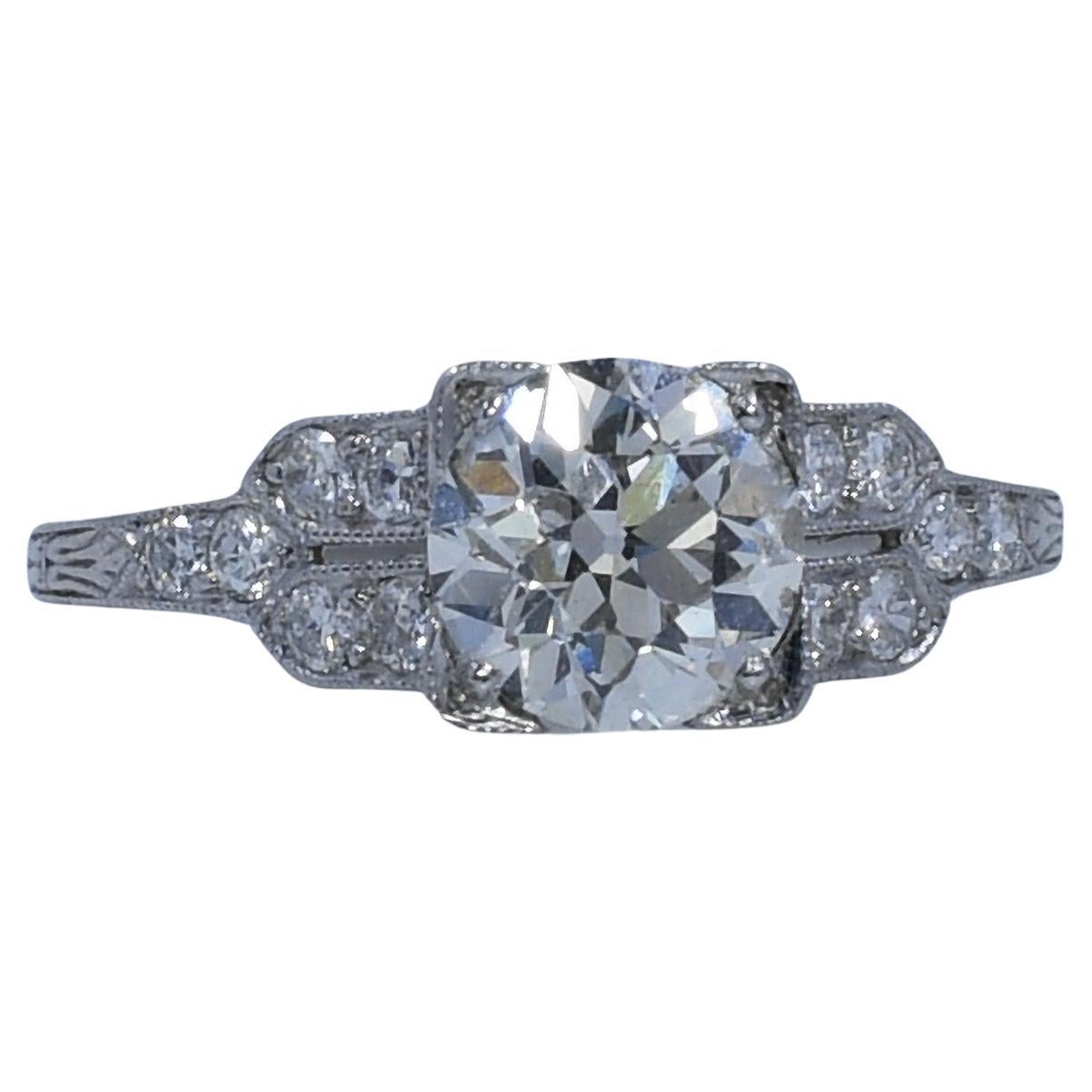 Circa 1920's Platinum 1.52 CTTW Old European Cut Diamond Engagement Ring For Sale