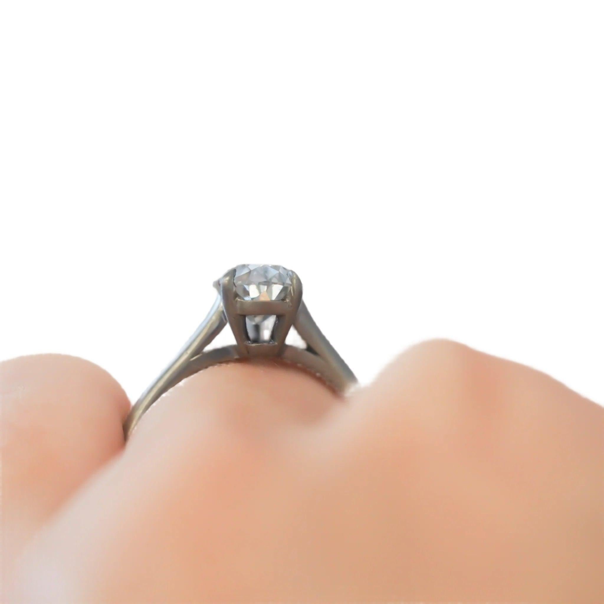 Circa 1920s Platinum 1.73ct Antique Pear Diamond Engagement Ring For Sale 3