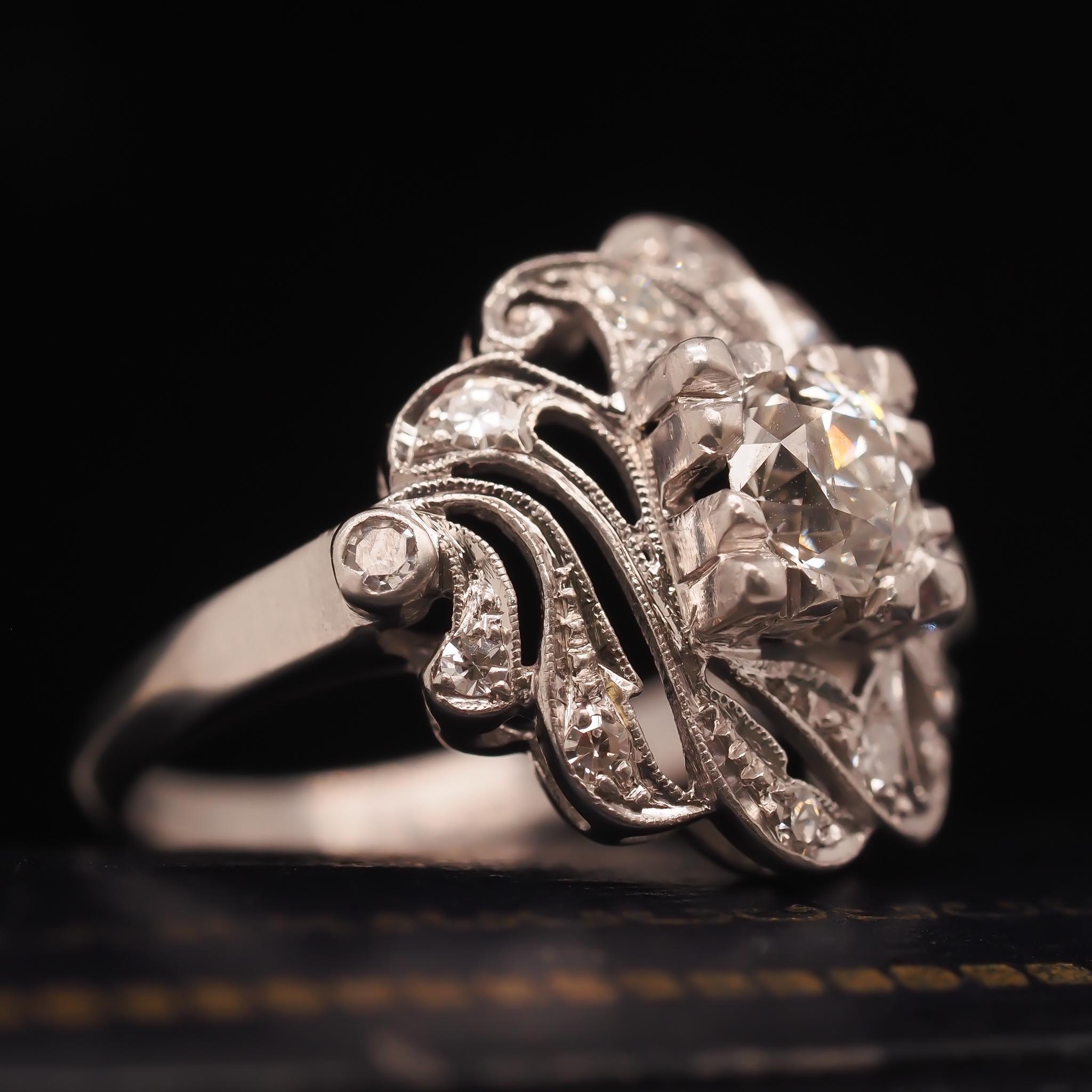 Circa 1920s Platinum .50ct Old European Diamond Engagement Ring In Good Condition For Sale In Hicksville, NY