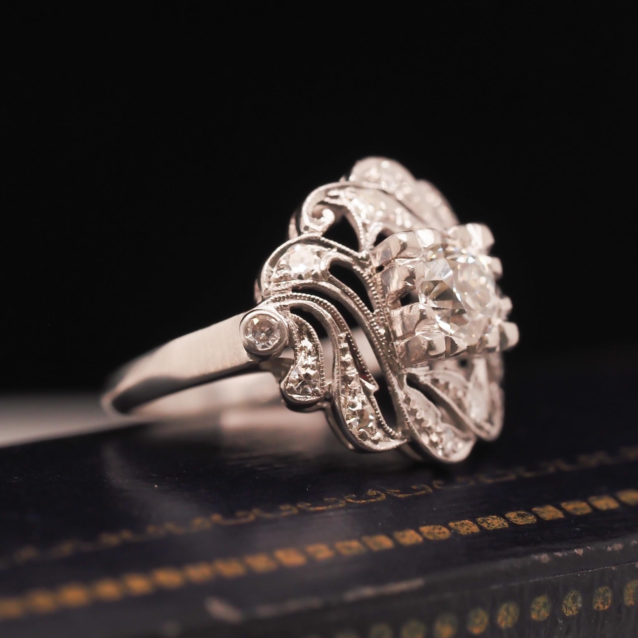 Circa 1920s Platinum .50ct Old European Diamond Engagement Ring For Sale 1