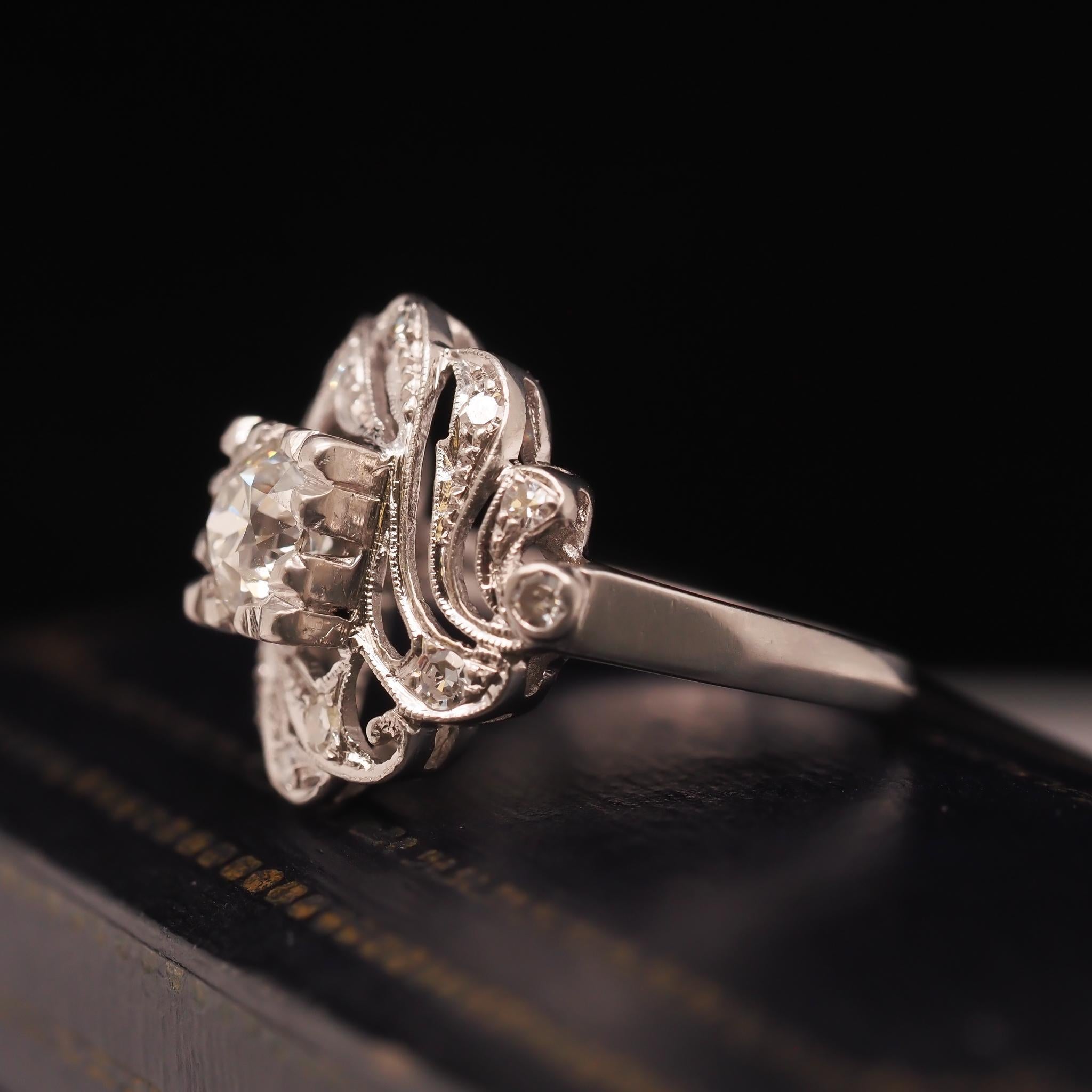 Circa 1920s Platinum .50ct Old European Diamond Engagement Ring For Sale 2