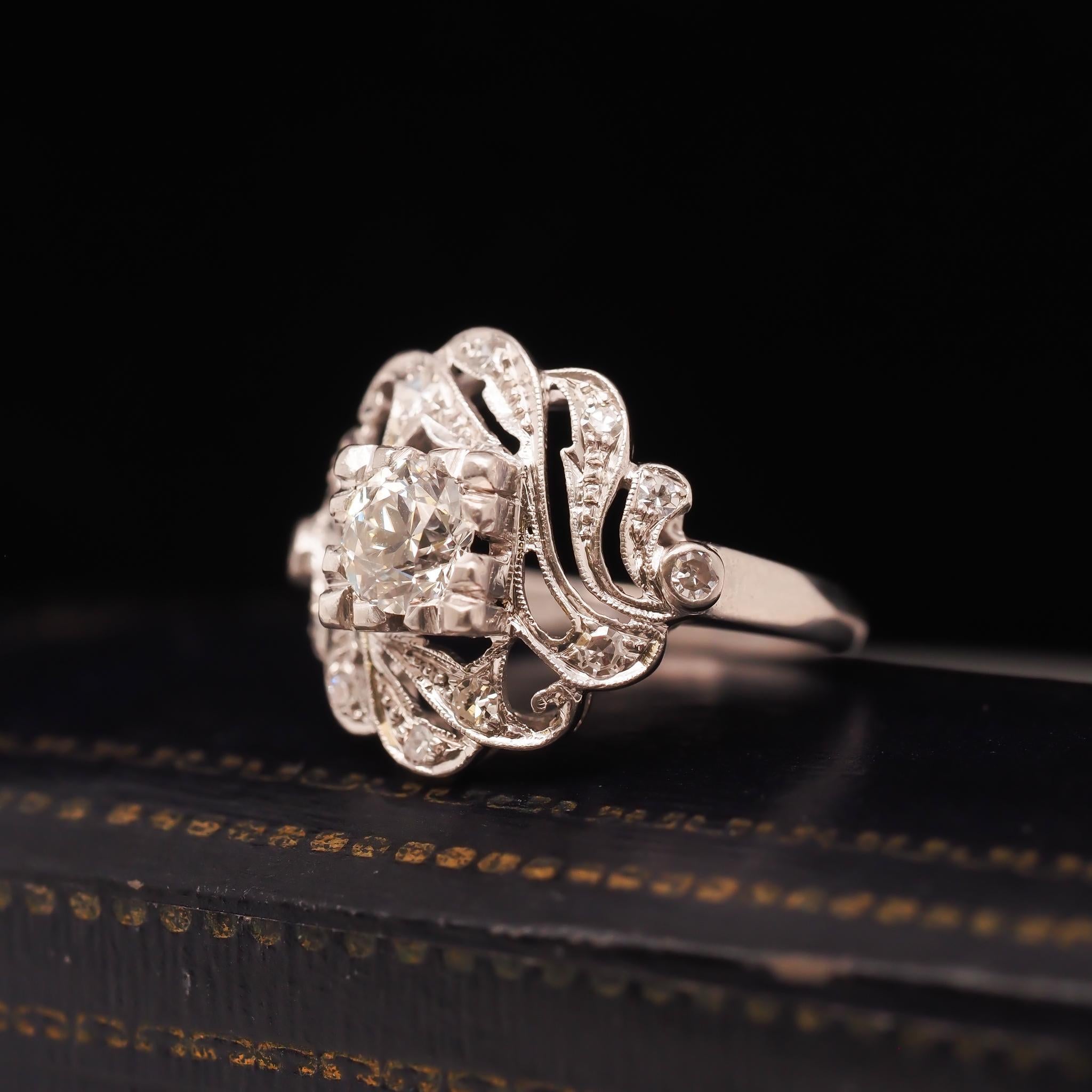 Circa 1920s Platinum .50ct Old European Diamond Engagement Ring For Sale 3