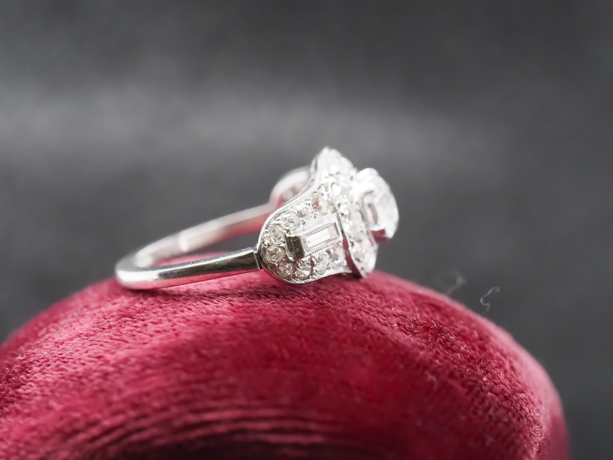 Old European Cut Circa 1920s Platinum .70ct Old European Diamond Engagement Ring For Sale