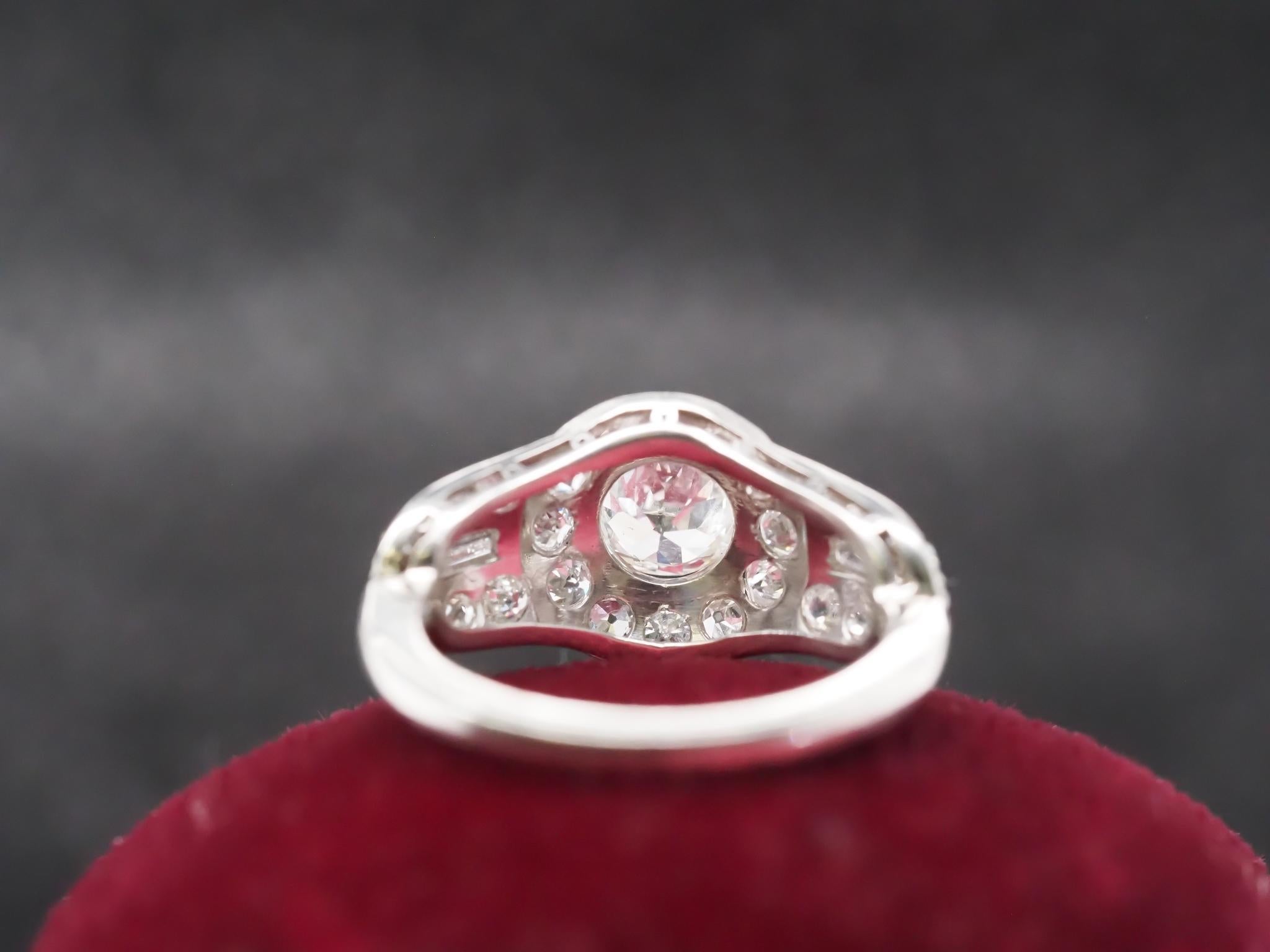 Circa 1920s Platinum .70ct Old European Diamond Engagement Ring In Good Condition For Sale In Hicksville, NY