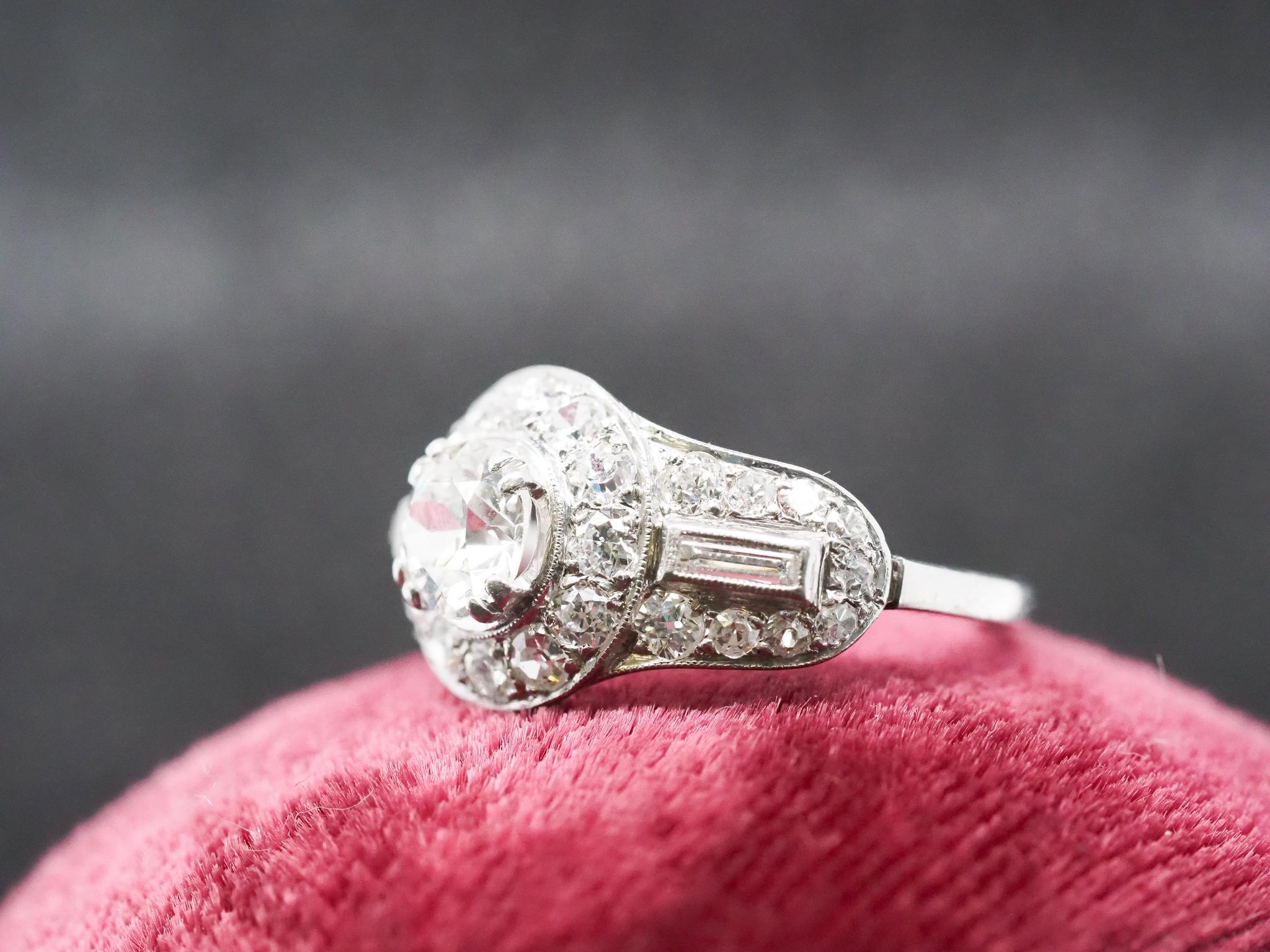Women's Circa 1920s Platinum .70ct Old European Diamond Engagement Ring For Sale