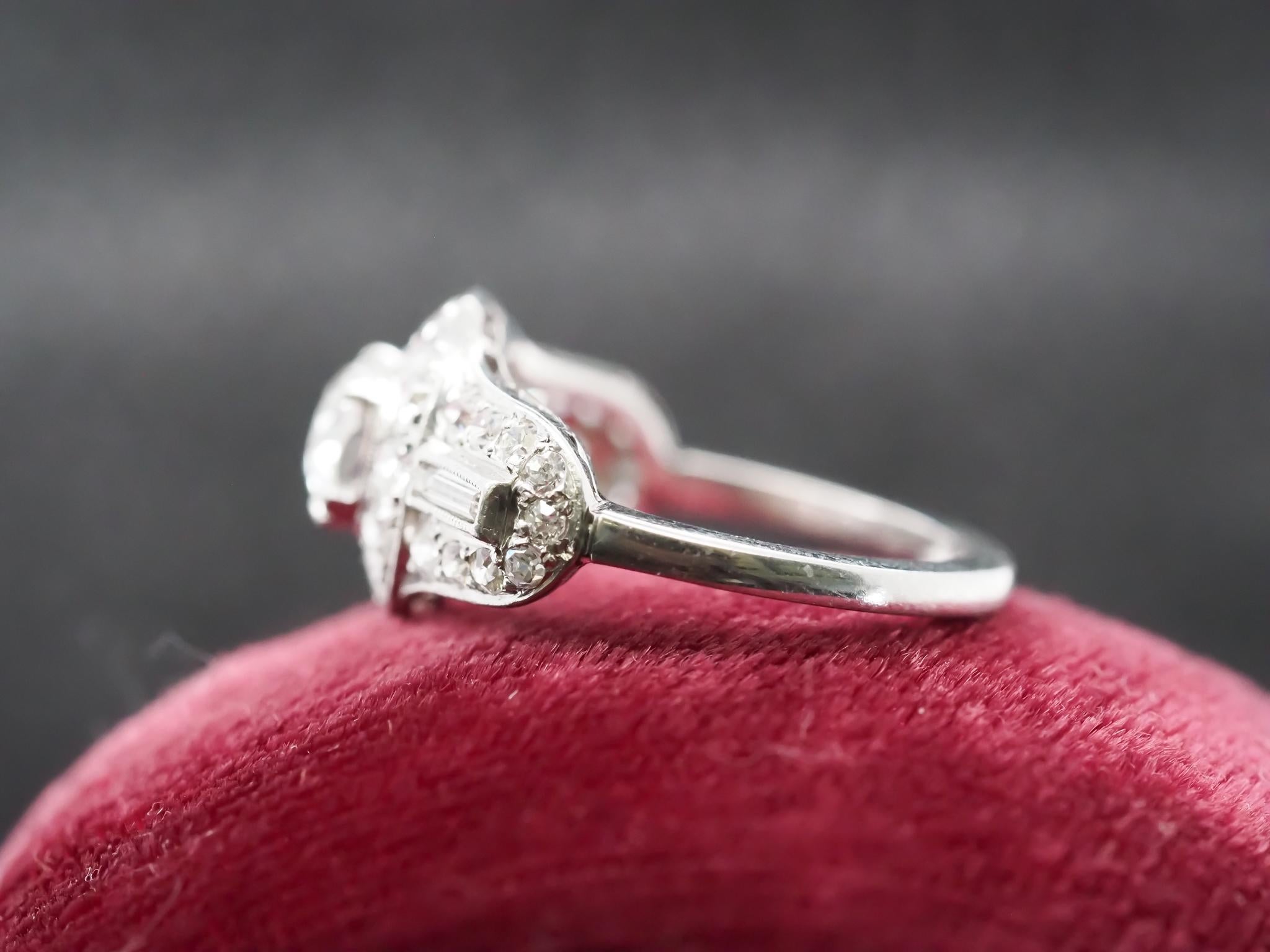 Circa 1920s Platinum .70ct Old European Diamond Engagement Ring For Sale 1