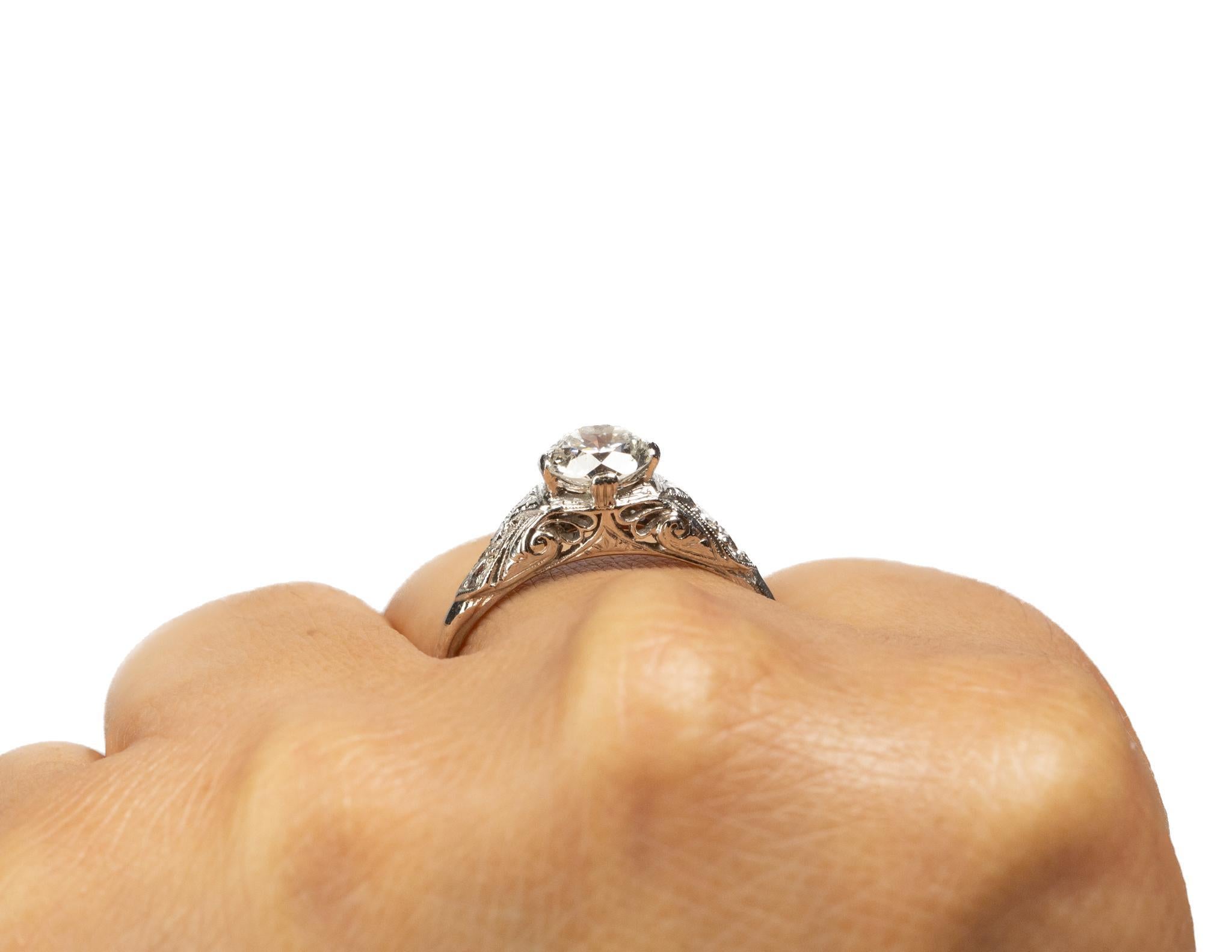 Women's or Men's Circa 1920s Platinum .94ct Old European Brilliant Engagement Ring