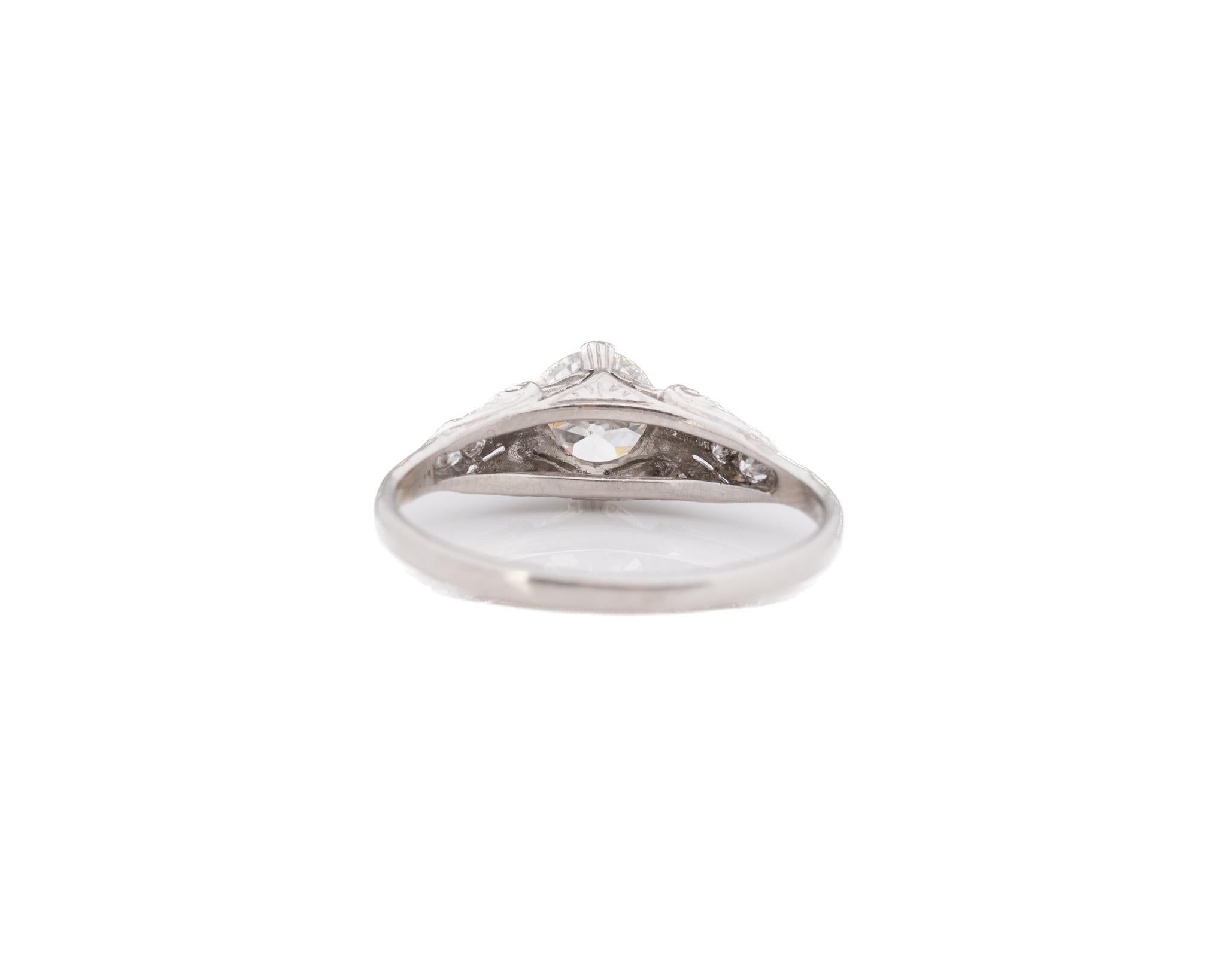 Circa 1920s Platinum .94ct Old European Brilliant Engagement Ring 1