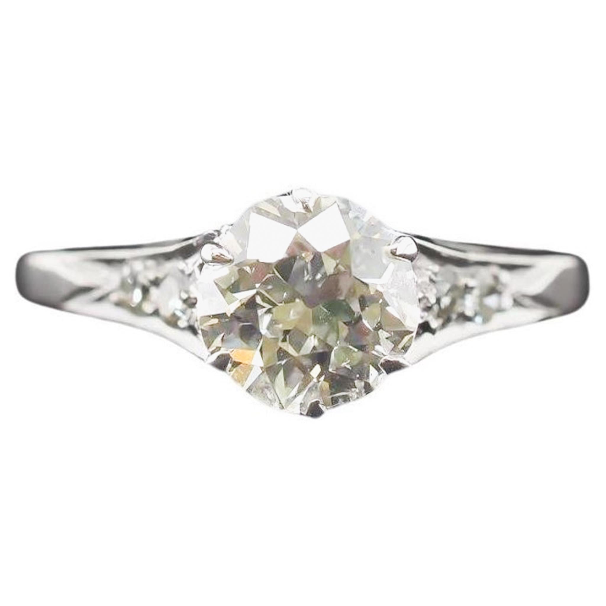 Circa 1920s Platinum Art Deco 1.06ct Old European Engagement Ring For Sale