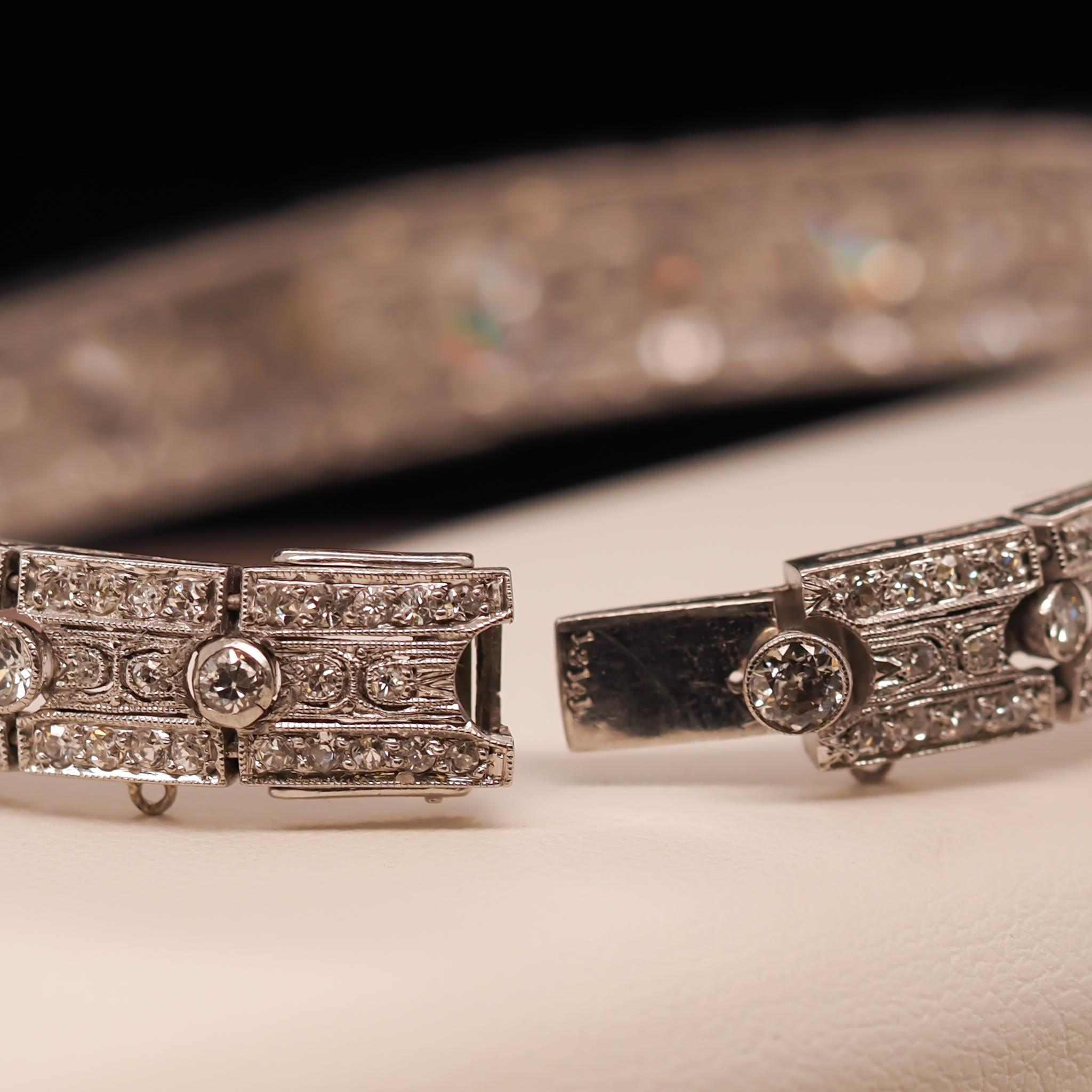 Circa 1920er Jahre Platin Art Deco 10ct Alteuropäisches Diamantarmband für Damen oder Herren im Angebot