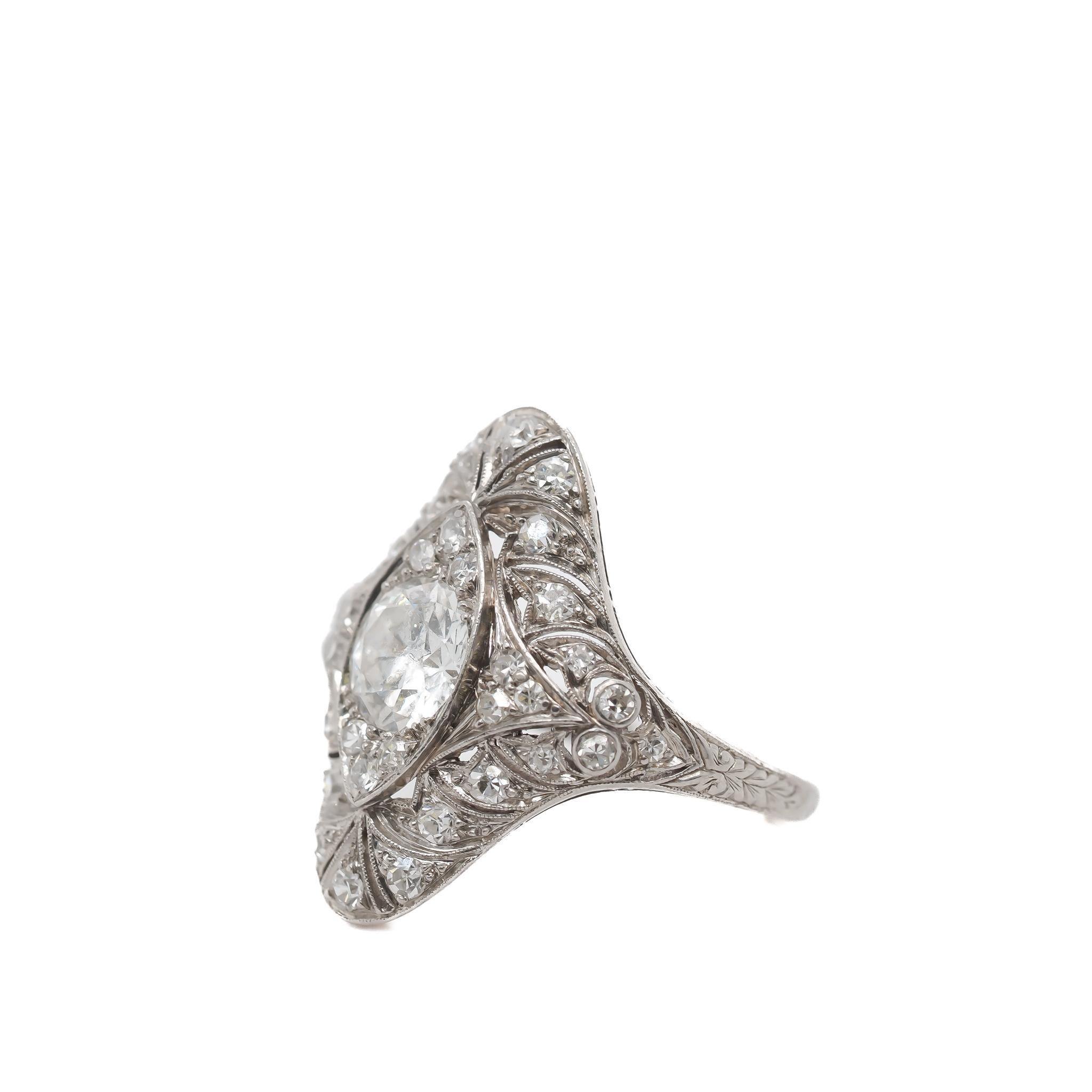 Circa 1920s Platinum Art Deco 1.30cttw Diamond Filigree Ring - VEG#19a

Item Details:
Year: 1920s
Ring Size: 5.75
Metal Type: Platinum [Hallmarked, and Tested]
Weight: 5.5 grams

Center Diamond Details:
Weight: 1.00ct
Cut: Old European