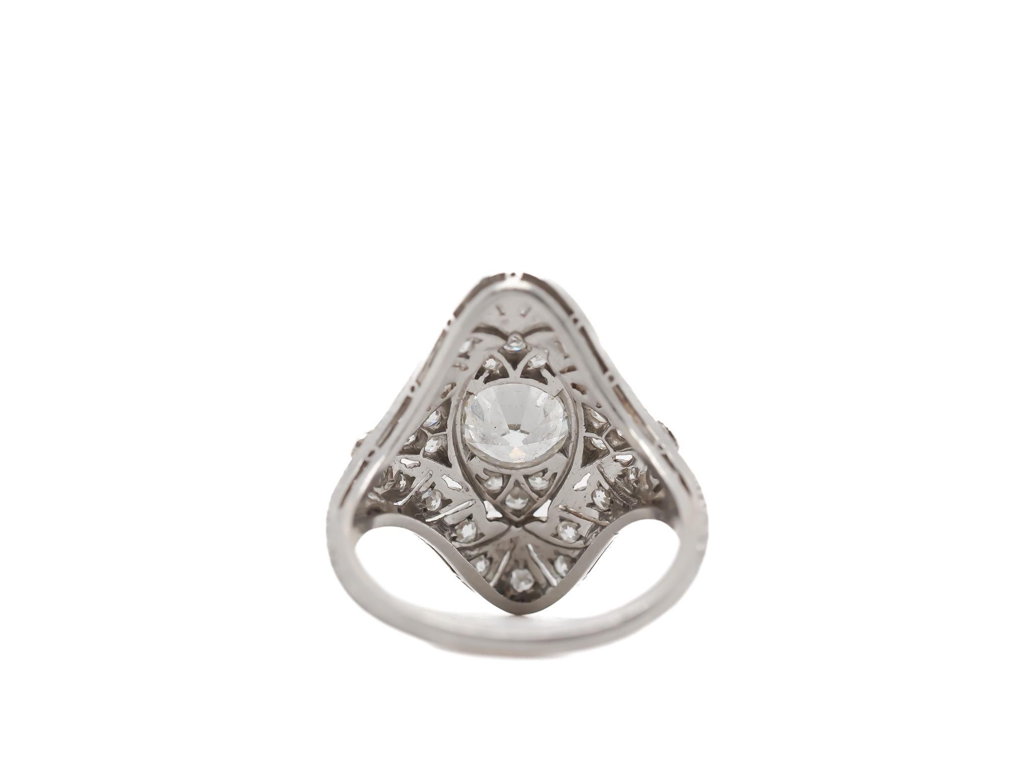 Old European Cut Circa 1920s Platinum  Art Deco 1.30cttw Diamond Filigree Ring - VEG#19a For Sale