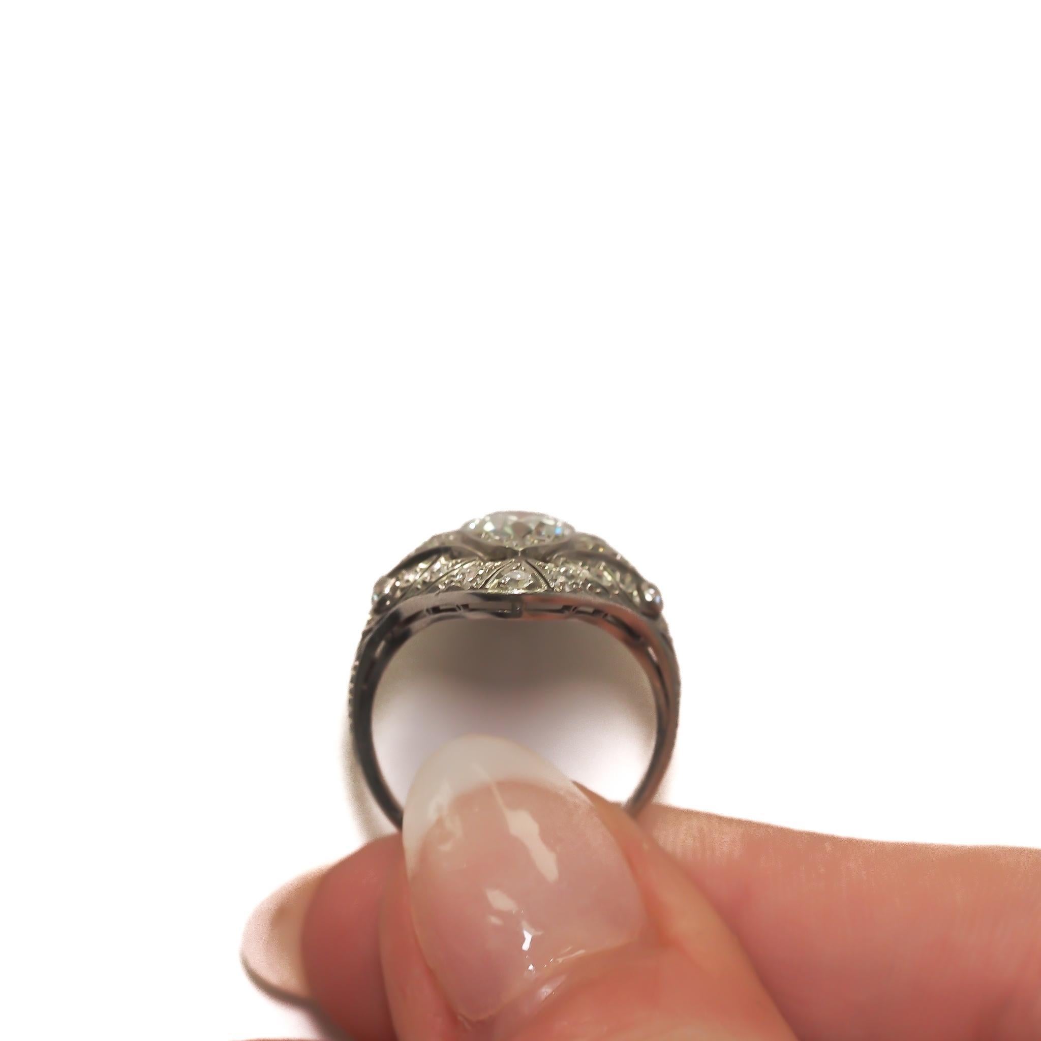 Women's Circa 1920s Platinum  Art Deco 1.30cttw Diamond Filigree Ring - VEG#19a For Sale