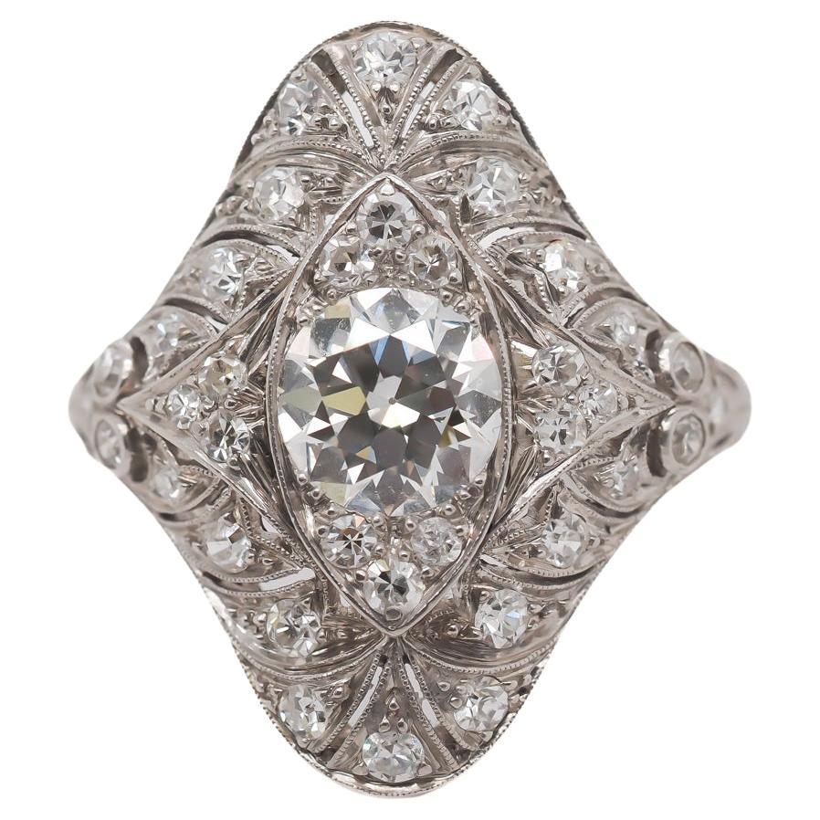 Circa 1920 in platino  Anello Art Deco con diamanti in filigrana da 1,30 carati - VEG#19a