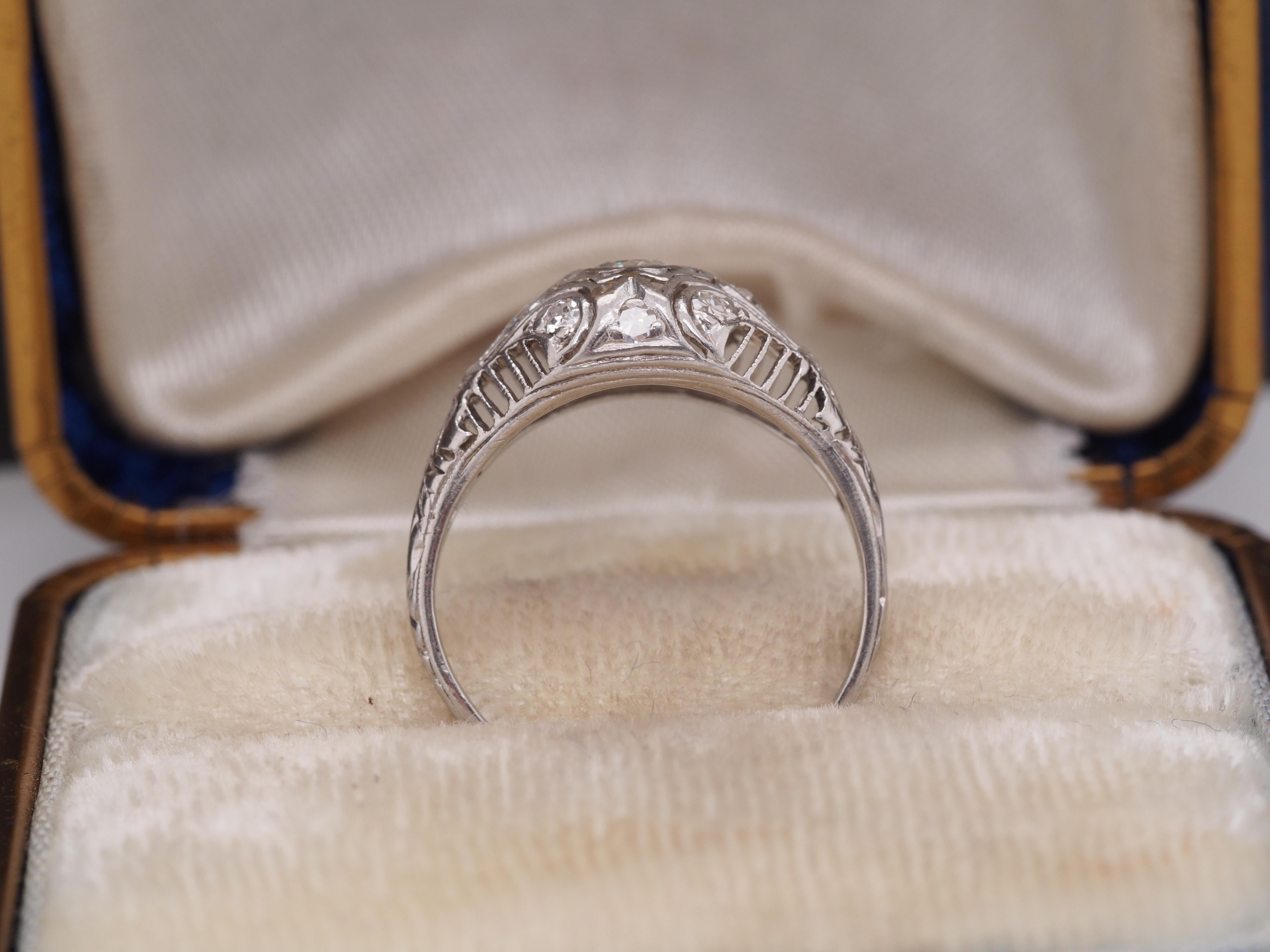 Circa 1920s Platinum Art Deco .50ct total weight Diamond Engagement Ring In Good Condition For Sale In Atlanta, GA