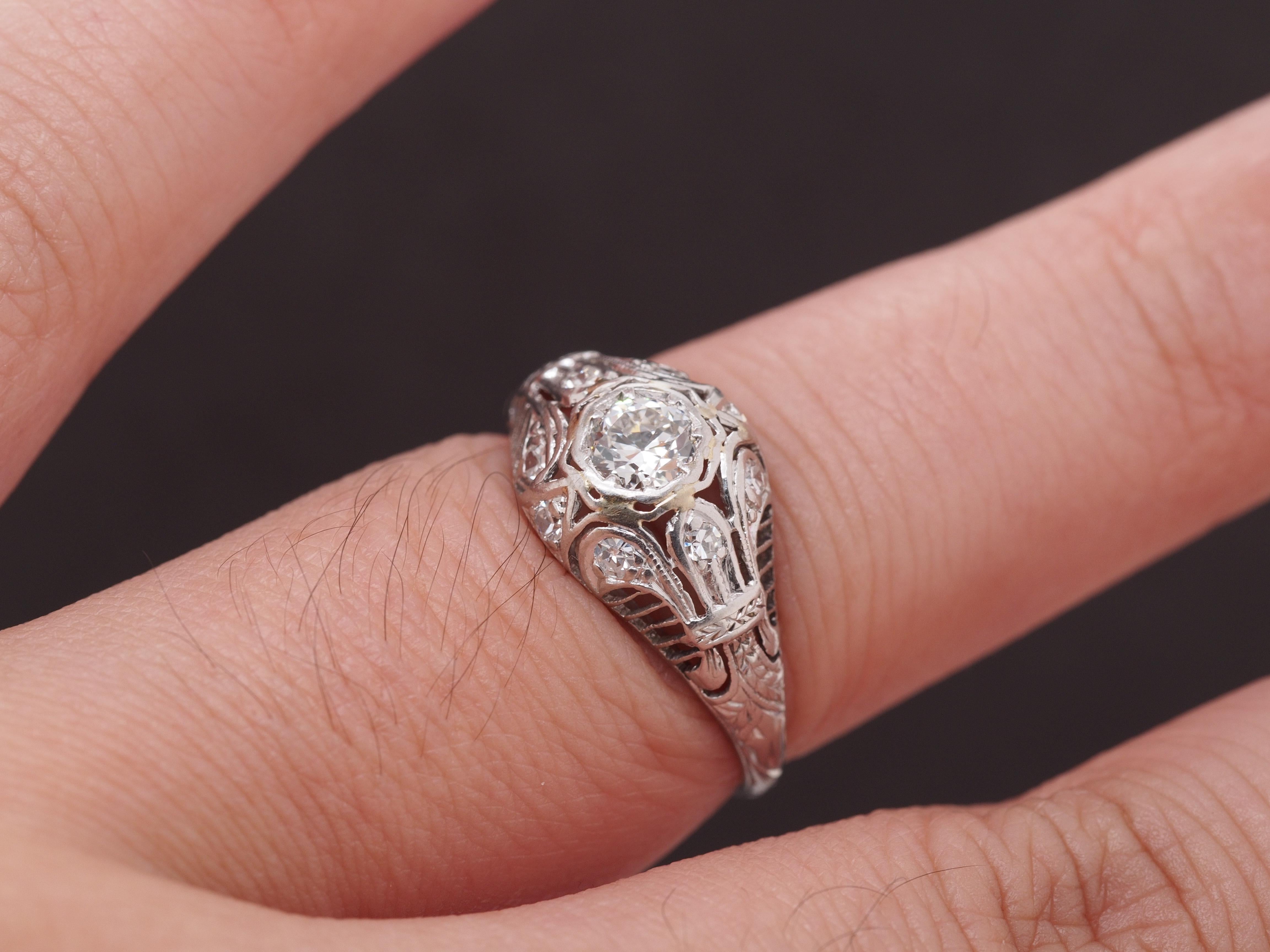 Women's Circa 1920s Platinum Art Deco .50ct total weight Diamond Engagement Ring For Sale