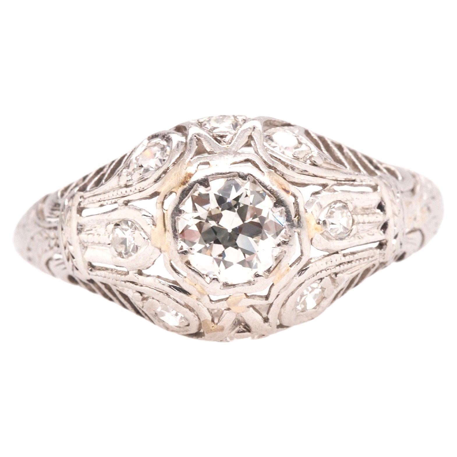 Circa 1920s Platinum Art Deco .50ct total weight Diamond Engagement Ring For Sale