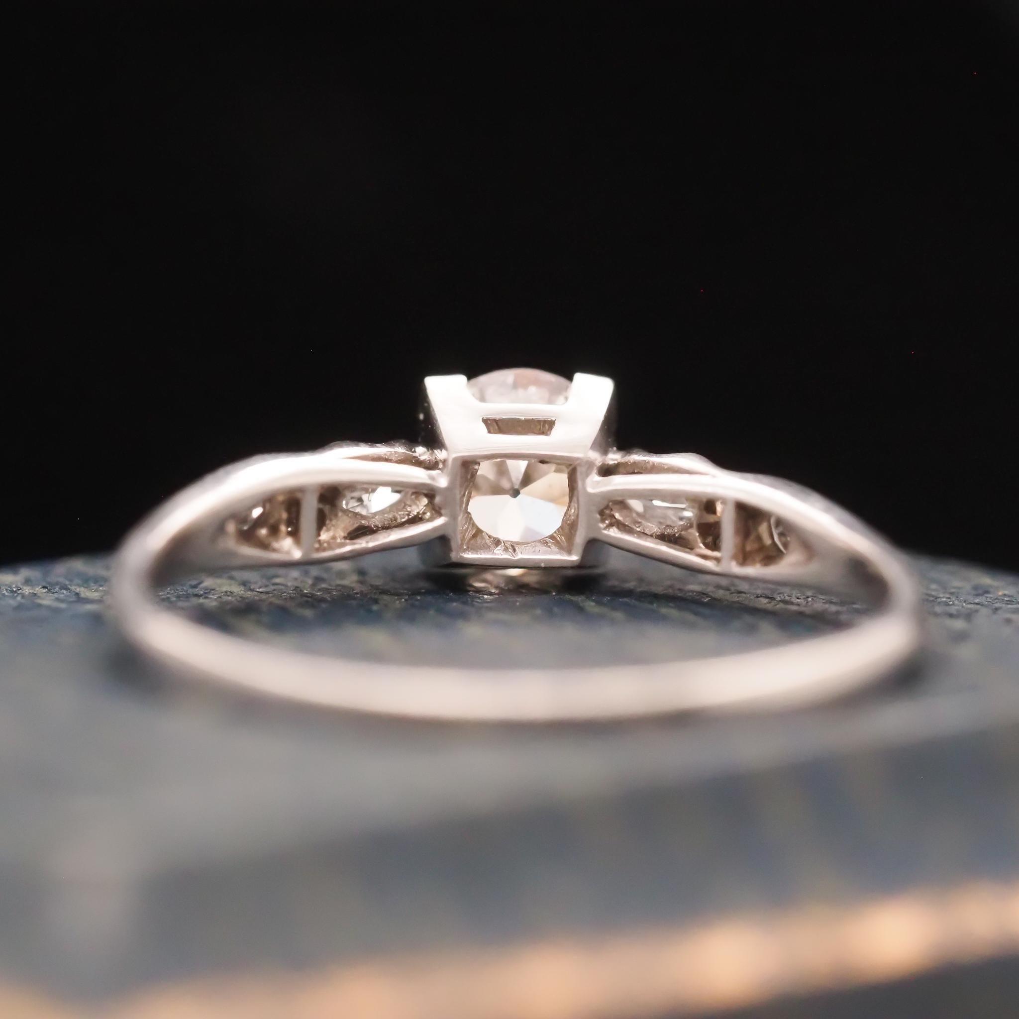 Circa 1920s Platinum Art Deco .60ct Old European Engagement Ring For Sale 1