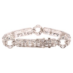 Circa 1920s Platinum Art Deco Antique Marquise and Old European Diamond Bracelet