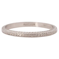 Circa 1920's Platinum Art Deco Chevron Engraved Vintage Stackable Wedding Band