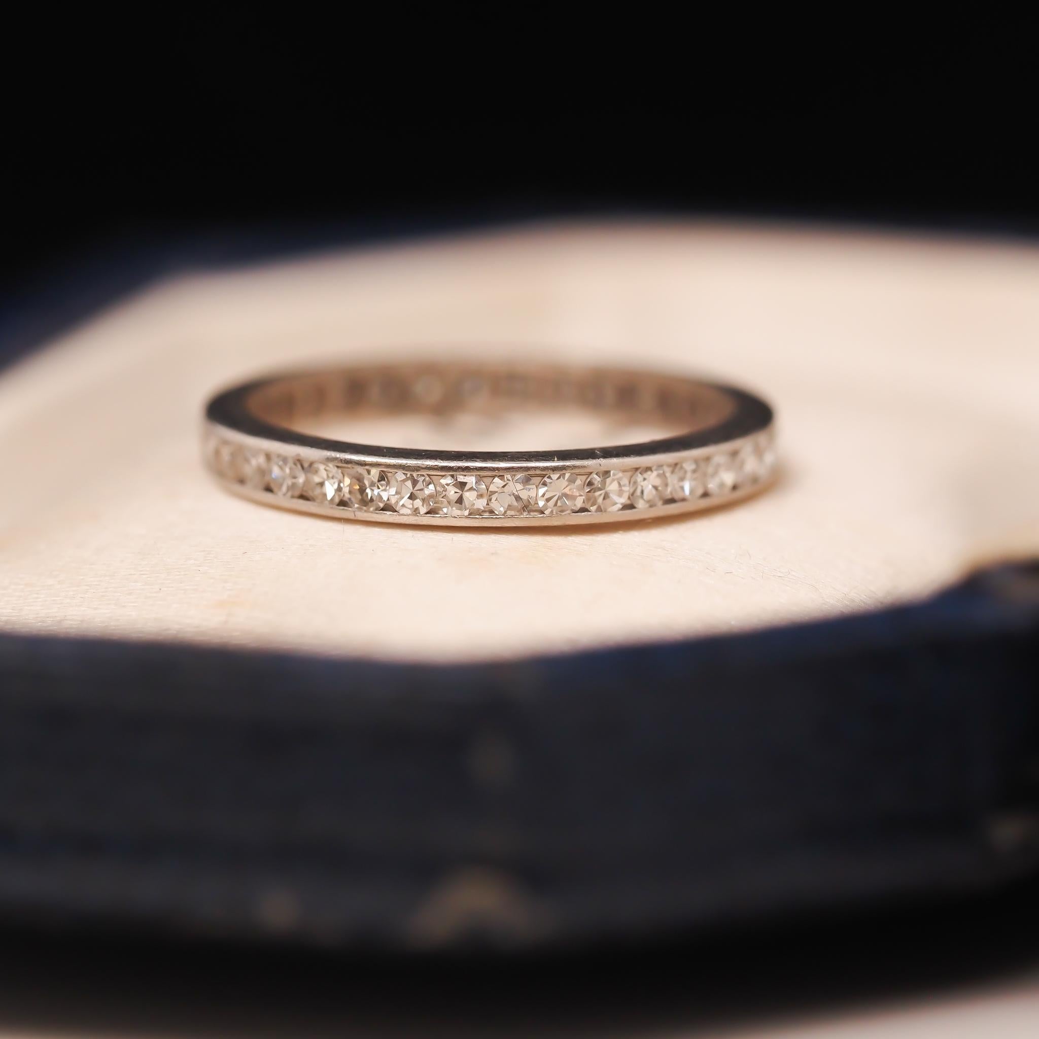 Circa 1920s Platinum Art Deco Diamond Eternity Band Size 4.5 In Good Condition For Sale In Atlanta, GA