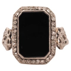 Platin Art Deco Filigraner Diamant und Onyx Porträtring, ca. 1920er Jahre