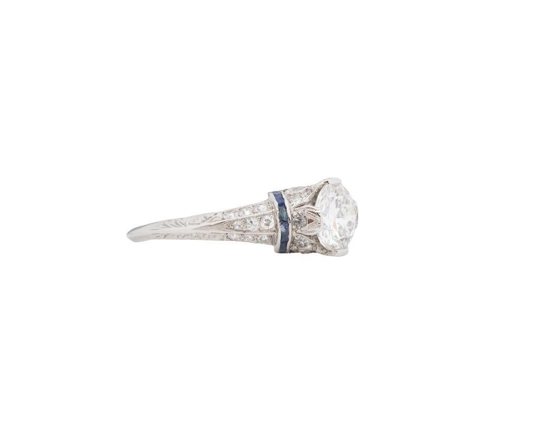 Old European Cut Circa 1920s Platinum Art Deco GIA 1.01ct Old European Brilliant Diamond Engageme For Sale