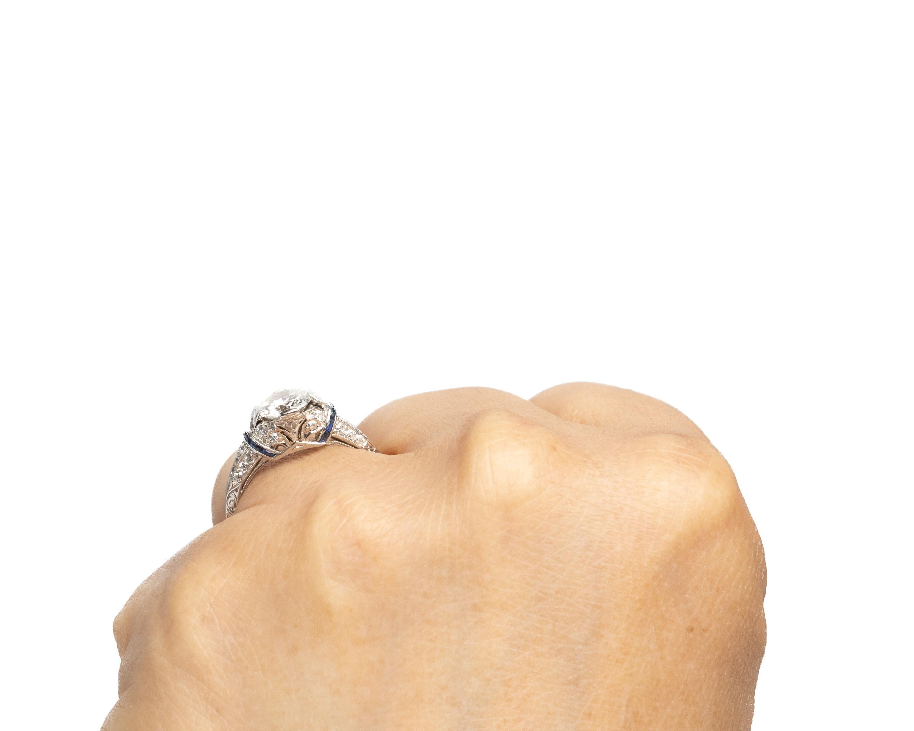 Circa 1920s Platinum Art Deco GIA 1.01ct Old European Brilliant Diamond Engageme For Sale 1