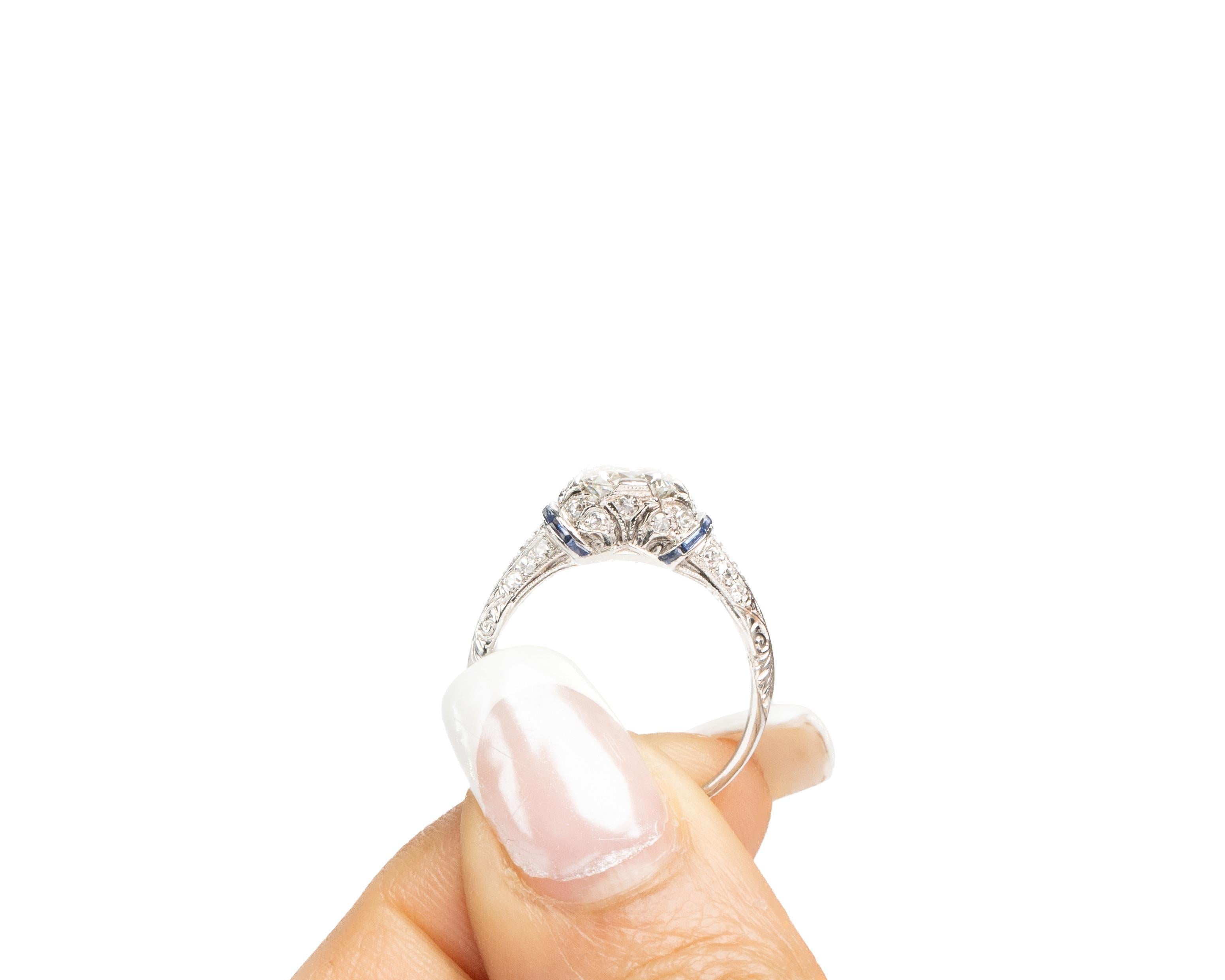 Circa 1920s Platinum Art Deco GIA 1.01ct Old European Brilliant Diamond Engageme For Sale 2