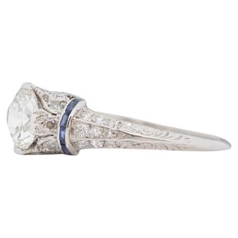 Circa 1920s Platinum Art Deco GIA 1.01ct Old European Brilliant Diamond Engageme For Sale