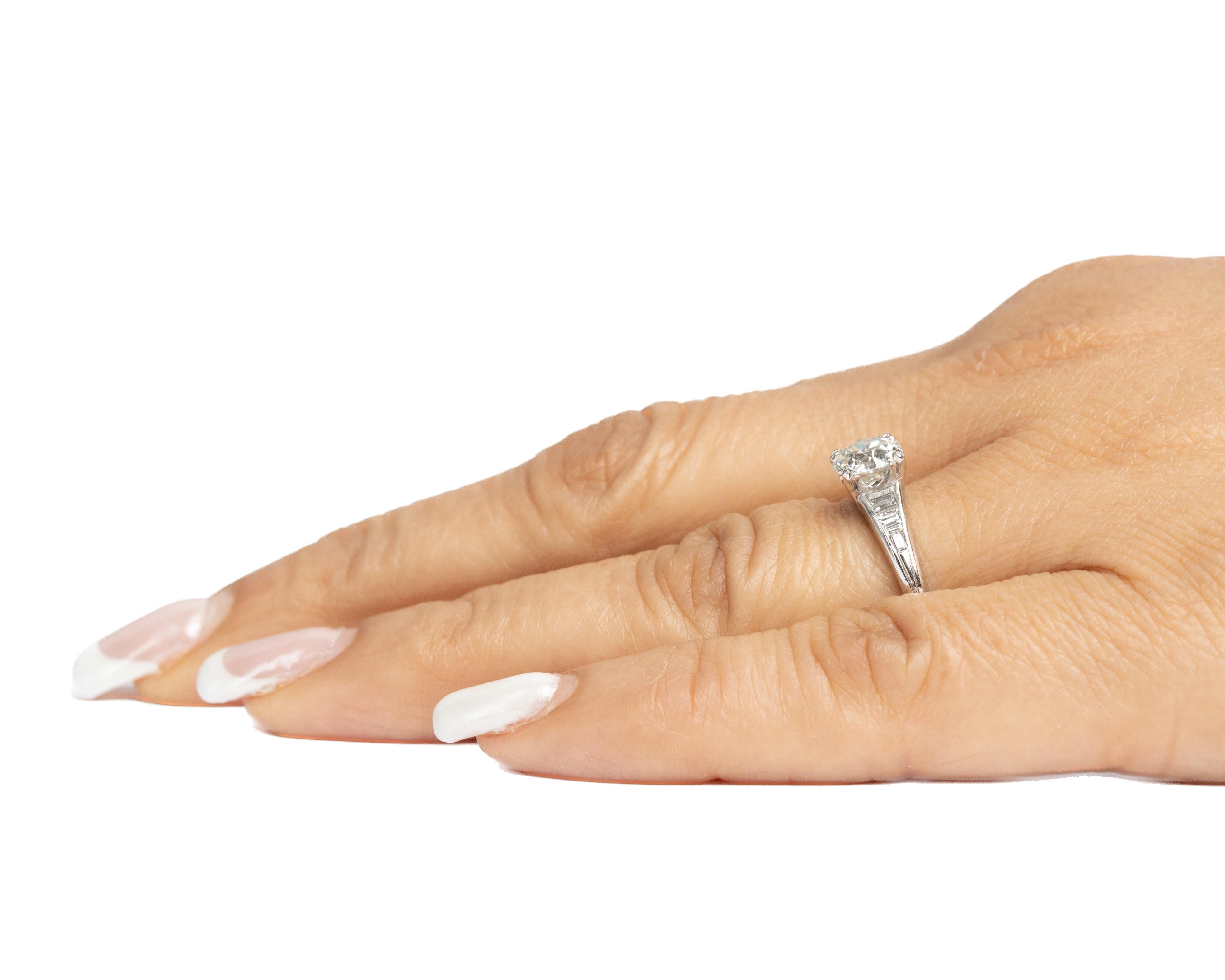 Circa 1920s Platinum Art Deco GIA 1.02ct Old European Diamond Engagement Ring For Sale 2