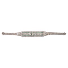 Circa 1920s Platinum Art Deco Old European Diamond and Emerald Bracelet
