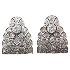 Circa 1920s Platinum Art Deco Old European DIamond Double Clip Brooch