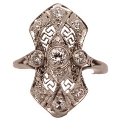 Circa 1920s Platinum Art Deco Old European Diamond Shield Ring