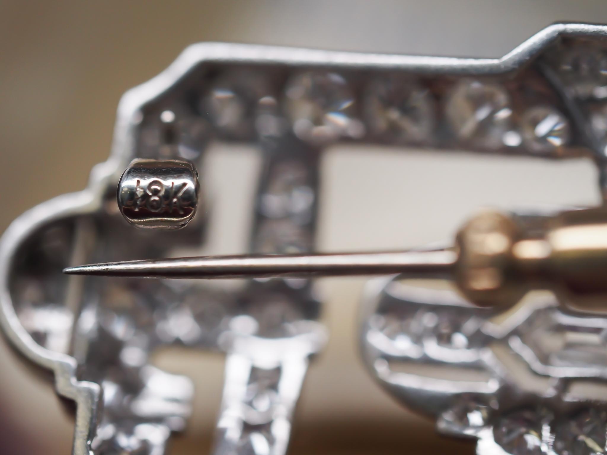 Circa 1920s Platinum Art Deco Pendant and Brooch with Antique Marquise In Good Condition For Sale In Hicksville, NY