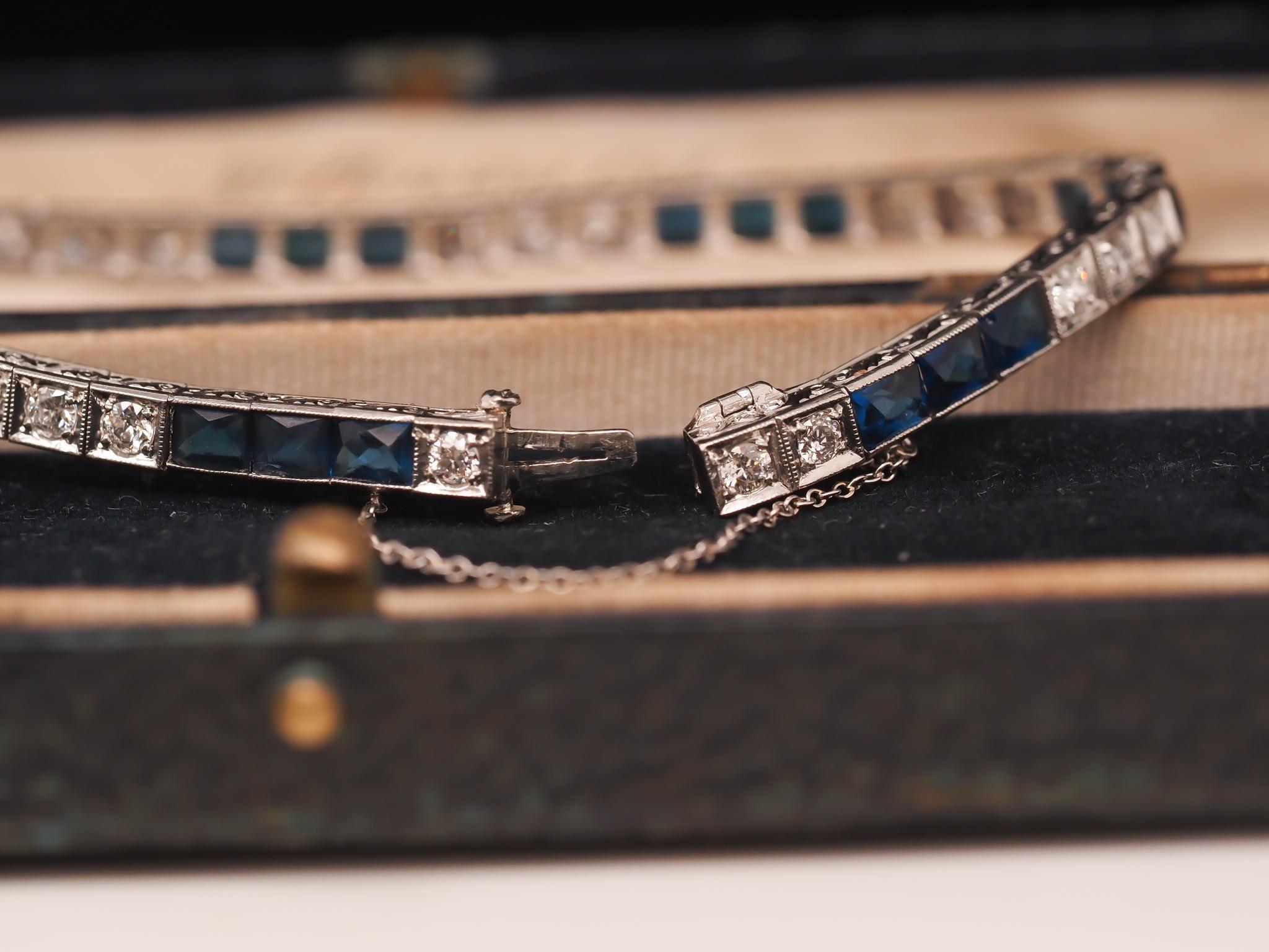 De las mujeres Pulsera Art Decó de Platino con Zafiro y Diamantes de los años 20