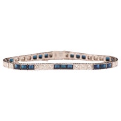 Circa 1920s Platinum Art Deco Sapphire and Diamond Bracelet