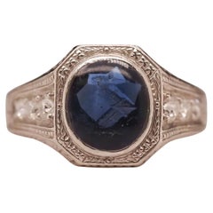 Antique Circa 1920s Platinum Art Deco Sapphire and Diamond Ring