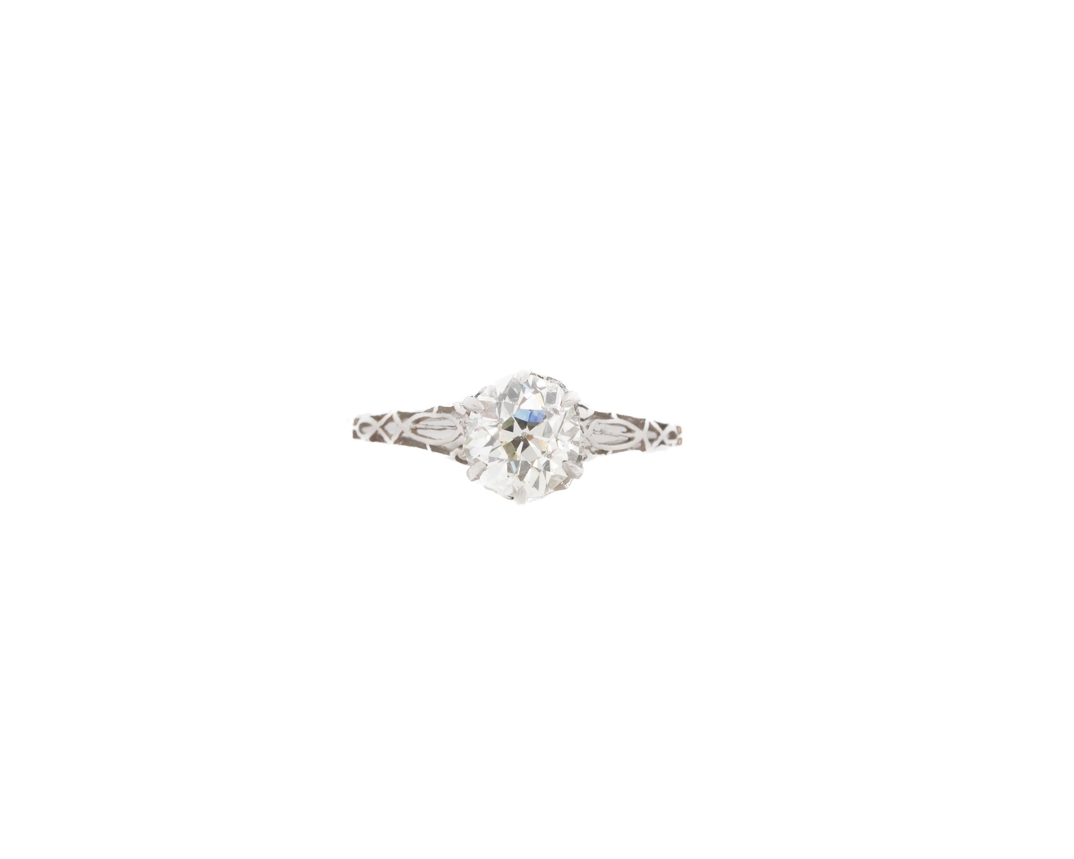 Item Details:
Ring Size: 7.5
Metal Type: Platinum [Hallmarked, and Tested]
Weight: 2.5 grams
Center Diamond Details:
GIA Report#:2235255641
Weight: 1.12ct total weight
Cut: Old European brilliant
Color: L
Clarity: VS2
Type: Natural
Finger to Top of