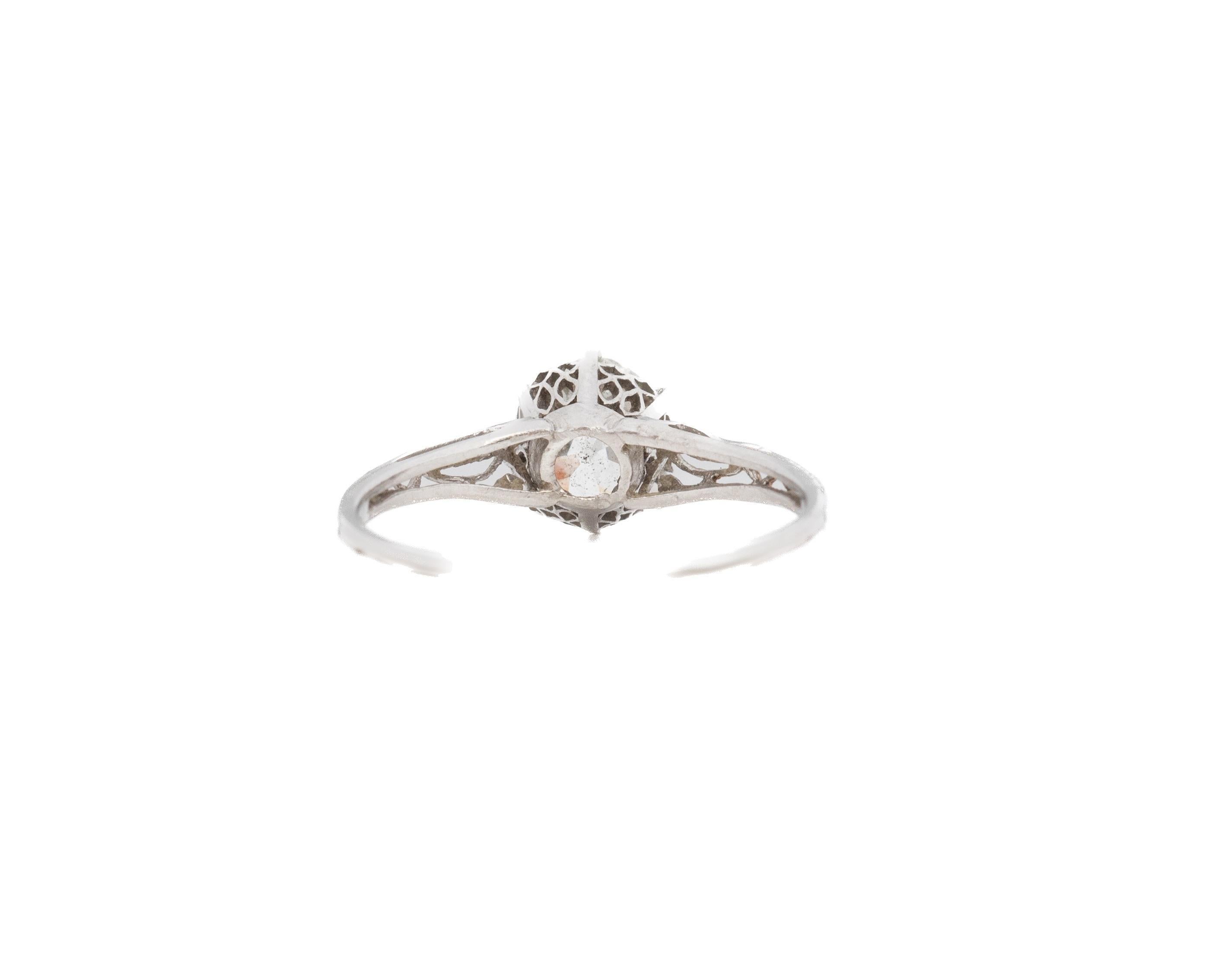 Circa 1920s Platinum GIA 1.12ct Old European Brilliant Diamond Engagement Ring In Good Condition For Sale In Hicksville, NY