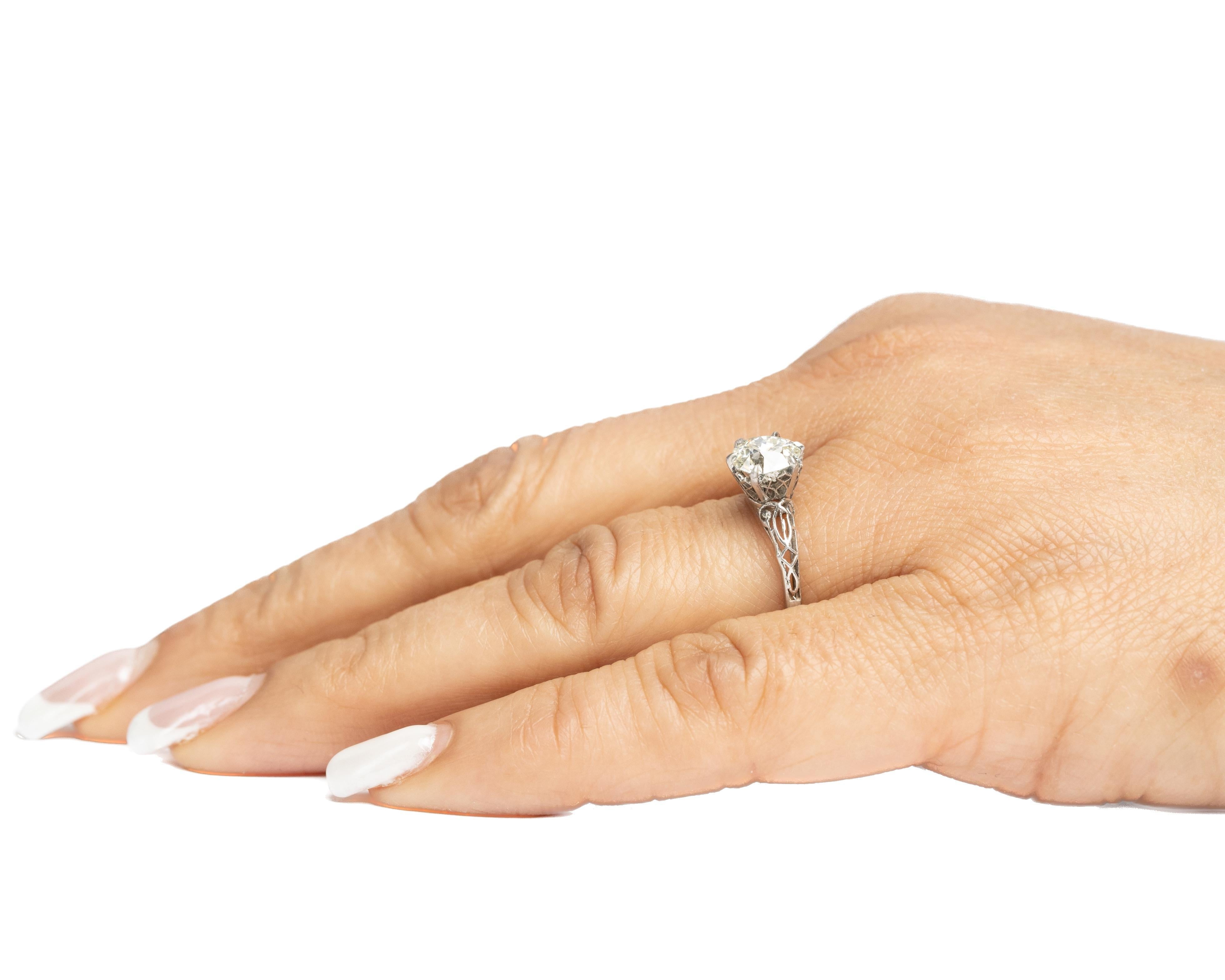 Circa 1920s Platinum GIA 1.12ct Old European Brilliant Diamond Engagement Ring For Sale 3