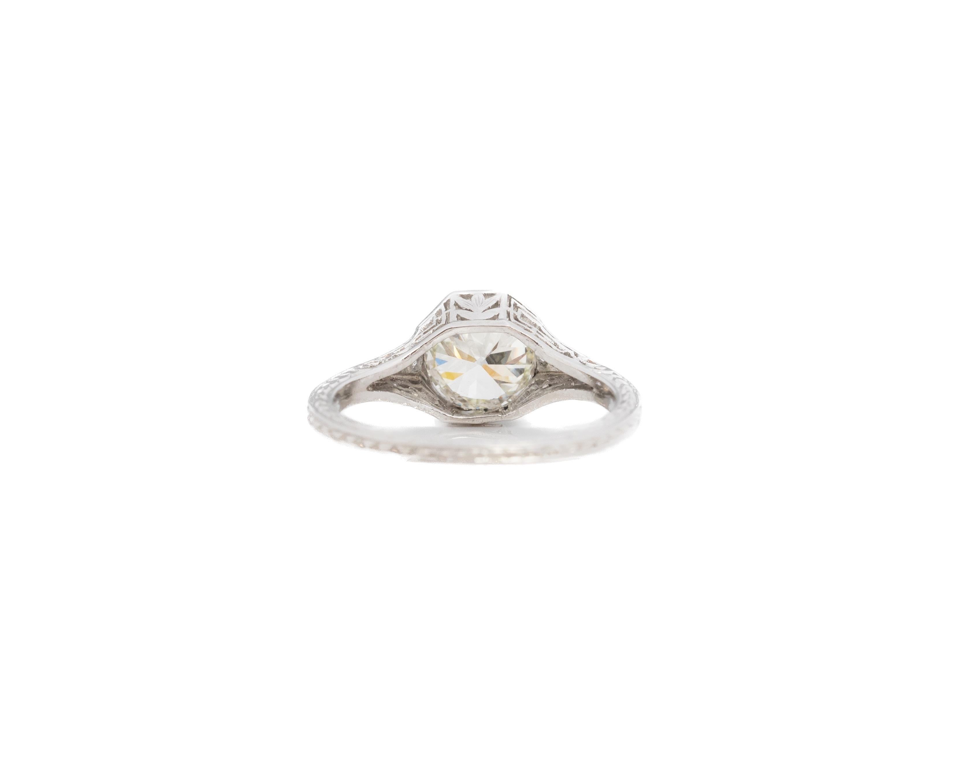 Circa 1920s Platinum GIA 1.20ct Old European Diamond Engagement Ring In Good Condition For Sale In Hicksville, NY